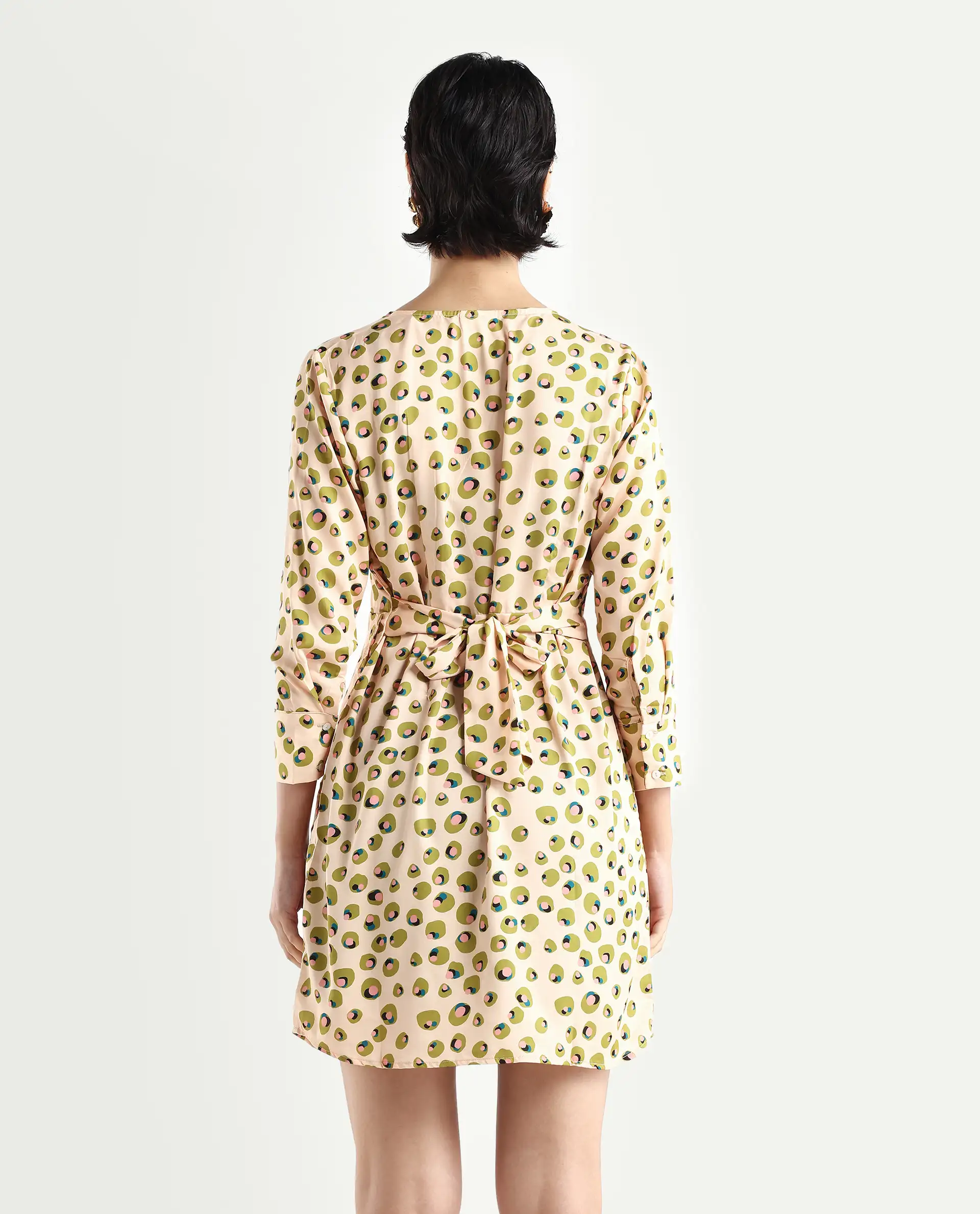 Rareism Women's Perk Peach Collarless Abstract Print Knee Length Regular Fit Dress - Image 7