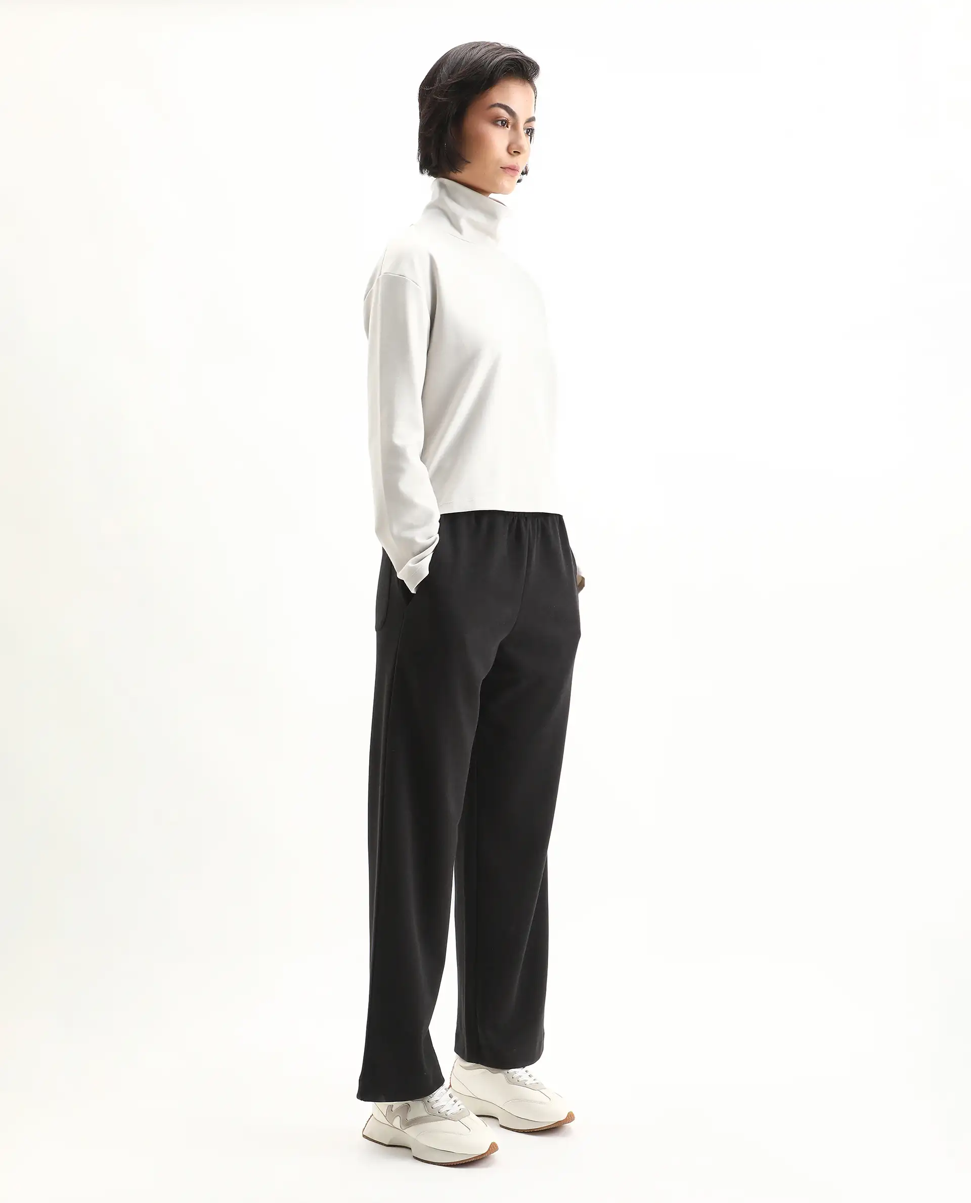 Rareism Women's Perk Black Cotton Blend Wide Ankle Length Printed Track Pant - Image 4