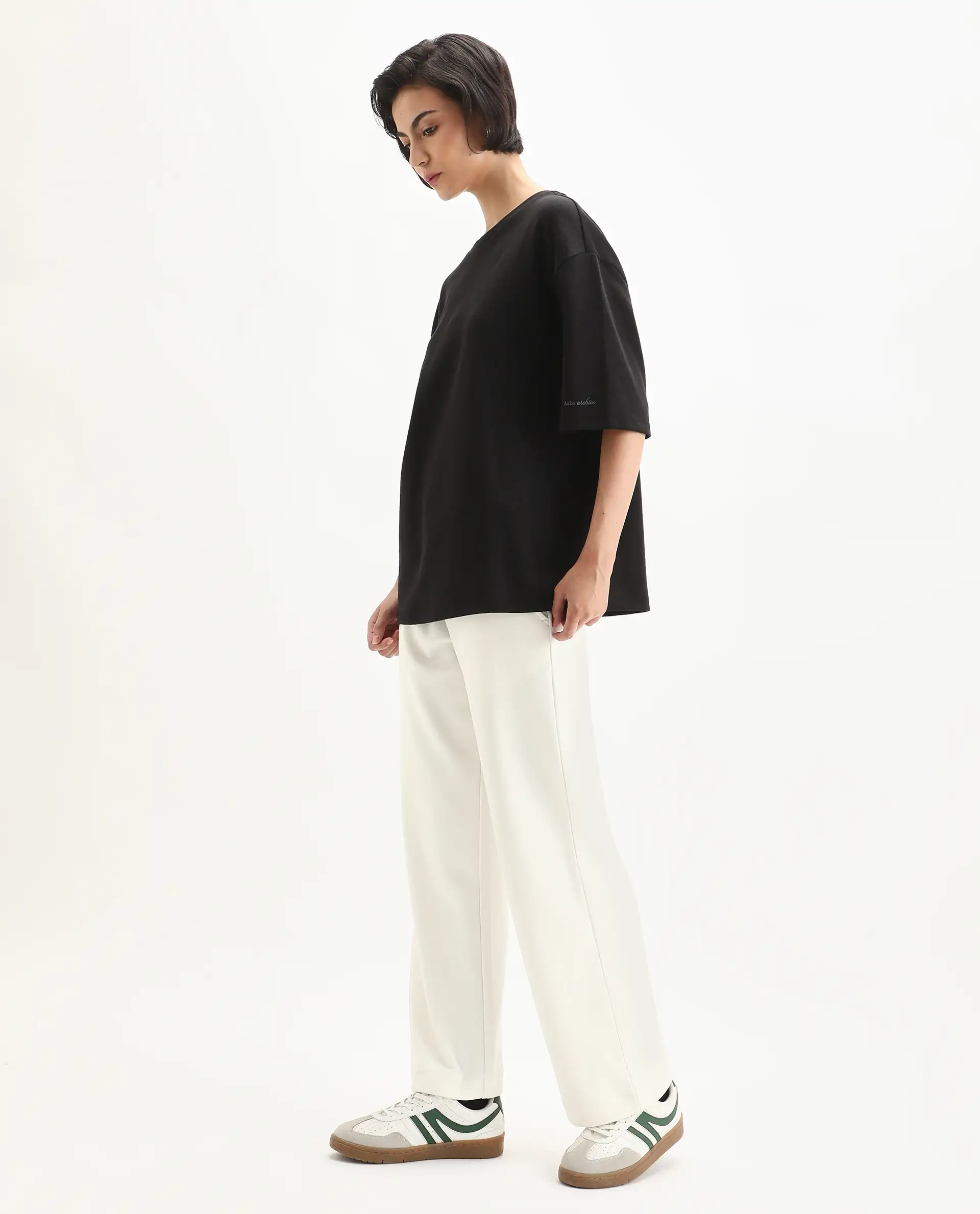 Rareism Women's Perk Off White Cotton Blend Wide Ankle Length Printed Track Pant - Image 4