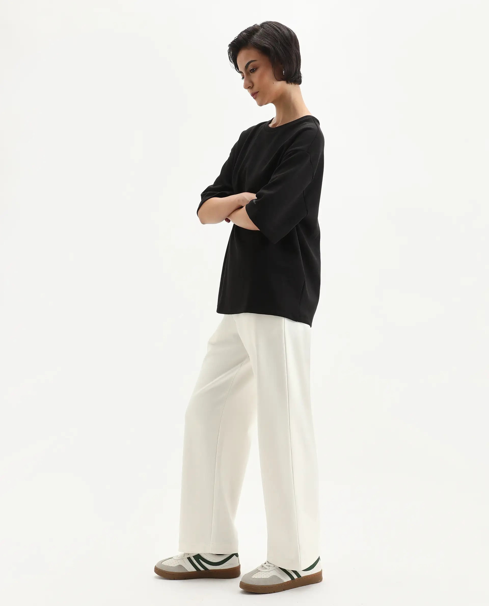 Rareism Women's Perk Off White Cotton Blend Wide Ankle Length Printed Track Pant - Image 5