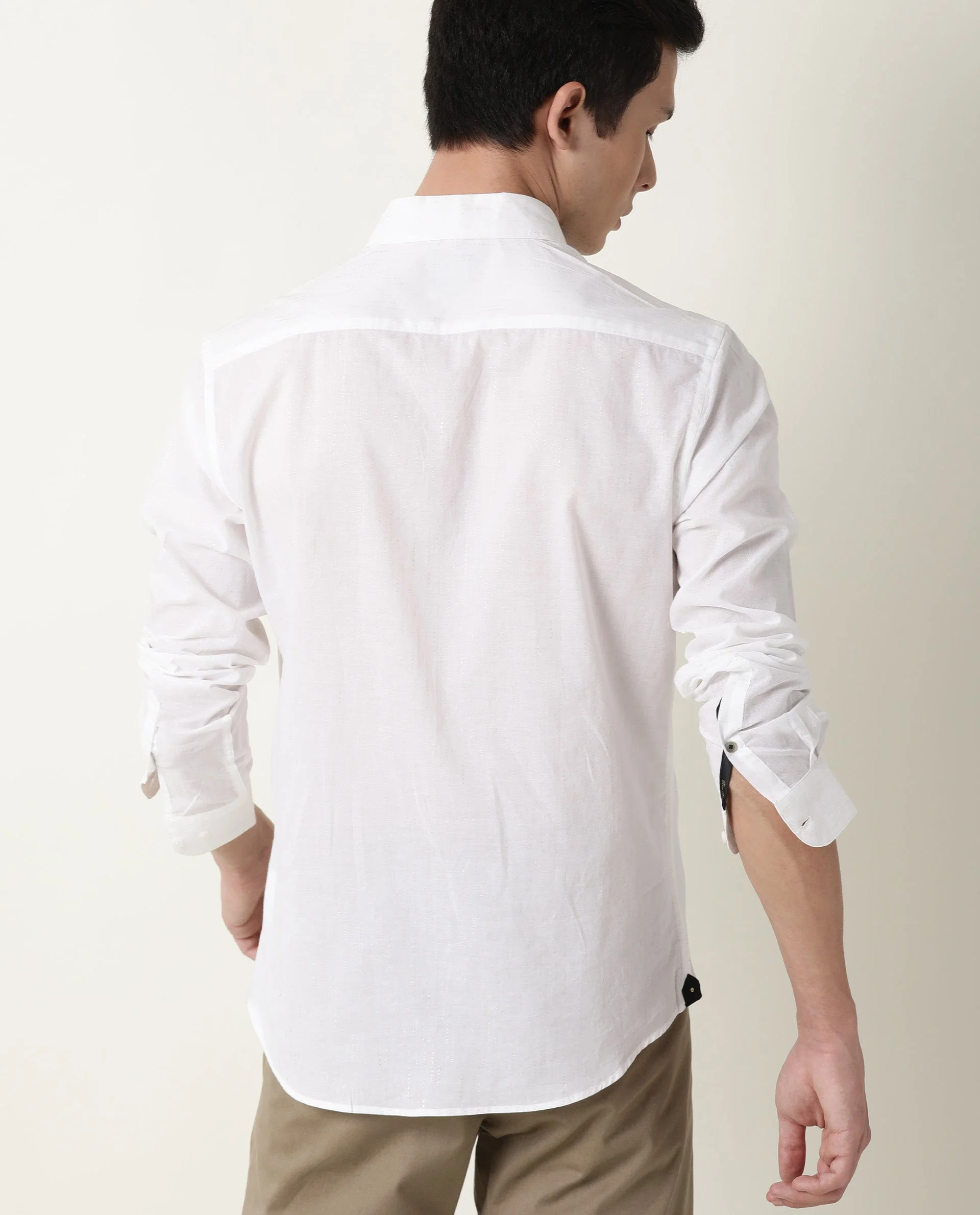 Rare Rabbit Men's Perly White Cotton Plain Regular Fit Full Sleeve Spread Collar Shirt - Image 6