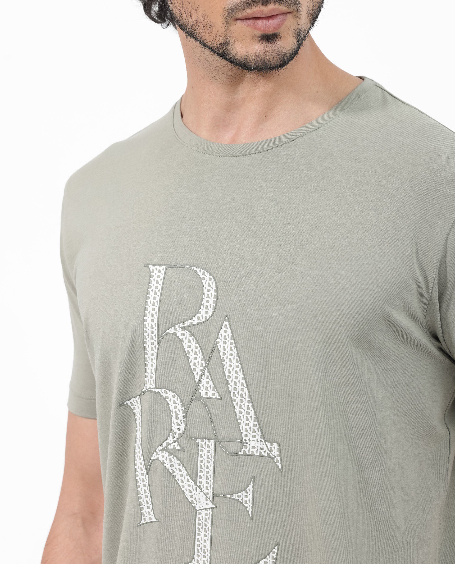 Rare Rabbit Articale Mens Perrin Dusky Green Cotton Polyester Fabric Short Sleeve Crew Neck Slim Fit Graphic Printed T-Shirt - Image 4