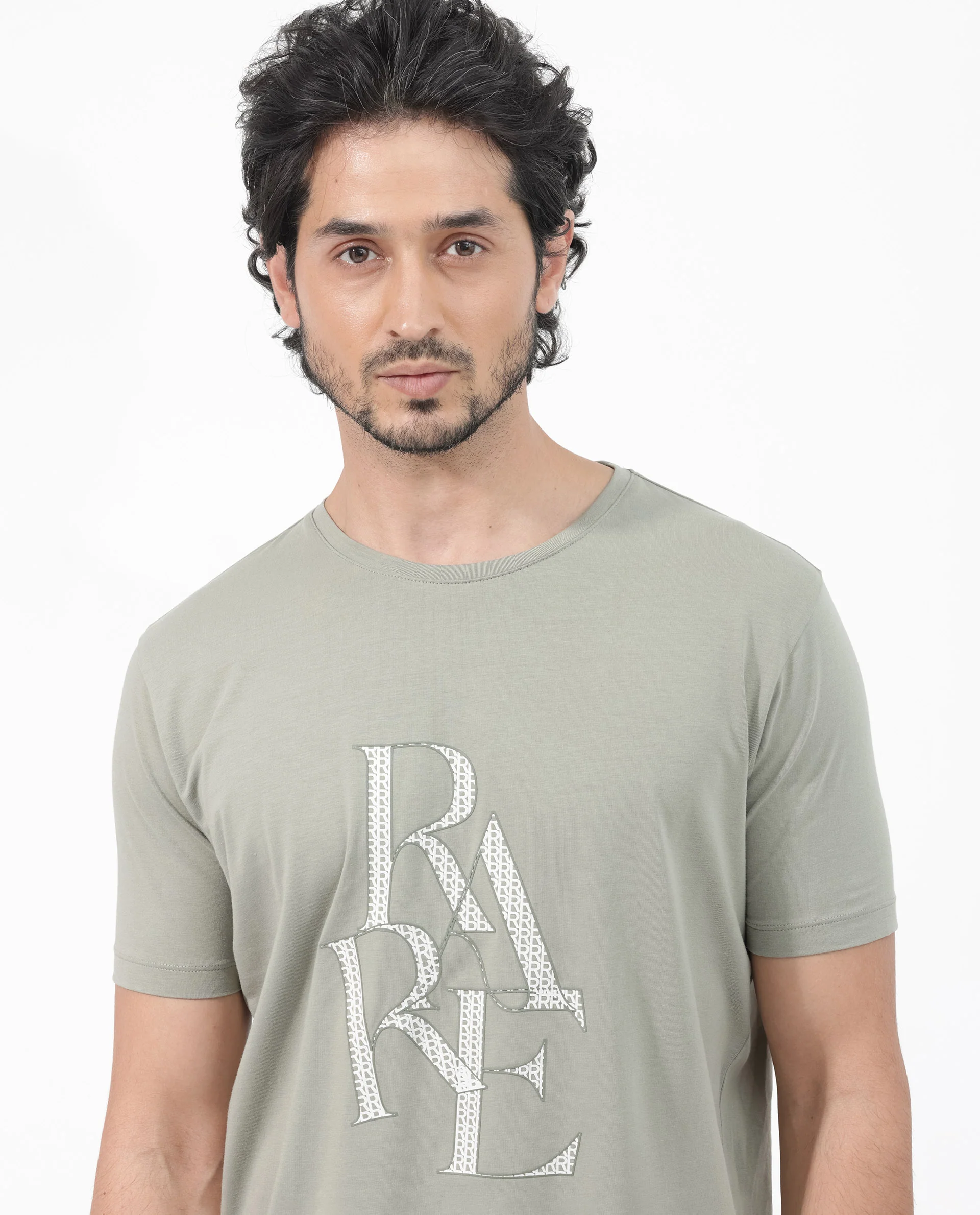 Rare Rabbit Articale Mens Perrin Dusky Green Cotton Polyester Fabric Short Sleeve Crew Neck Slim Fit Graphic Printed T-Shirt - Image 5
