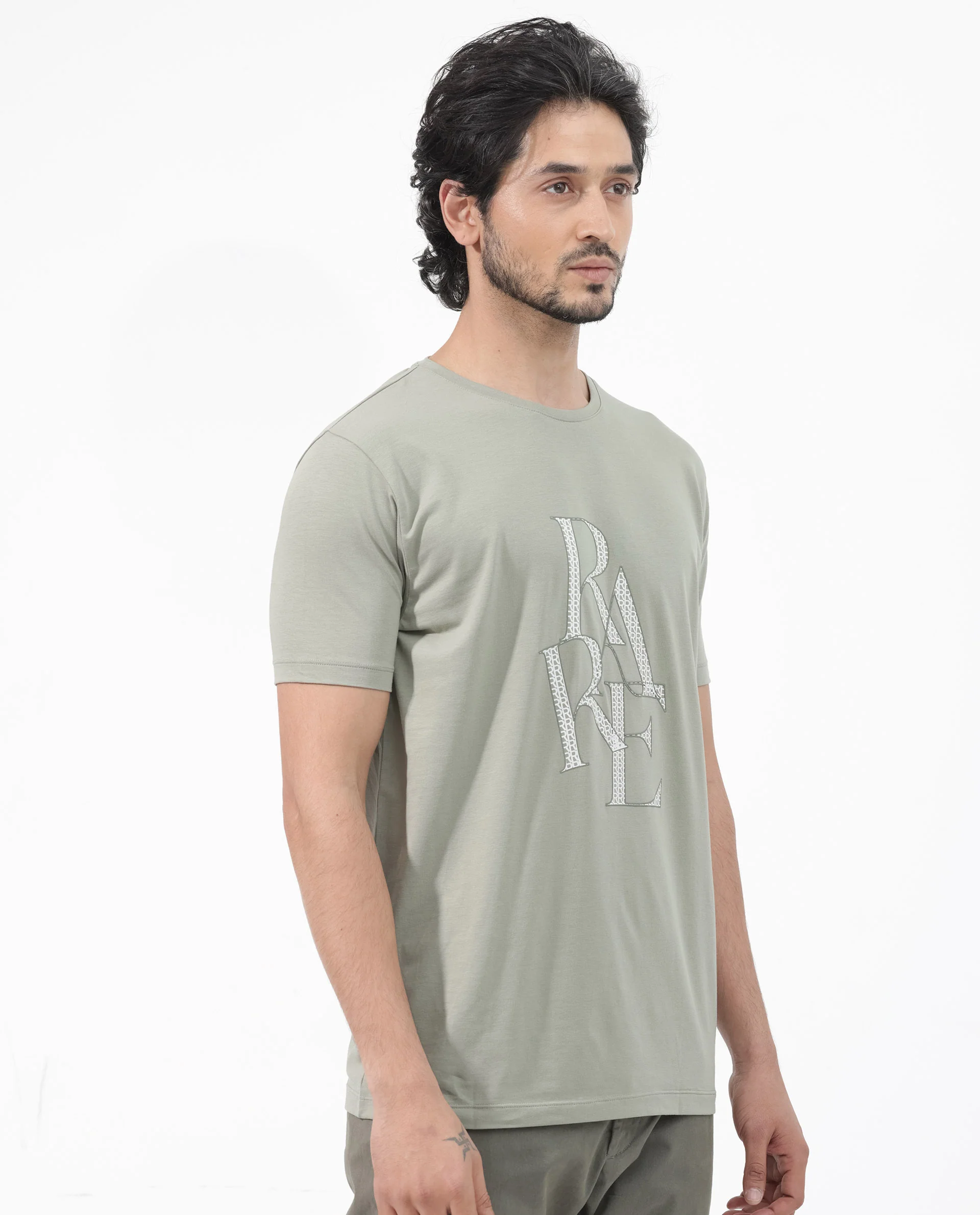 Rare Rabbit Articale Mens Perrin Dusky Green Cotton Polyester Fabric Short Sleeve Crew Neck Slim Fit Graphic Printed T-Shirt - Image 6