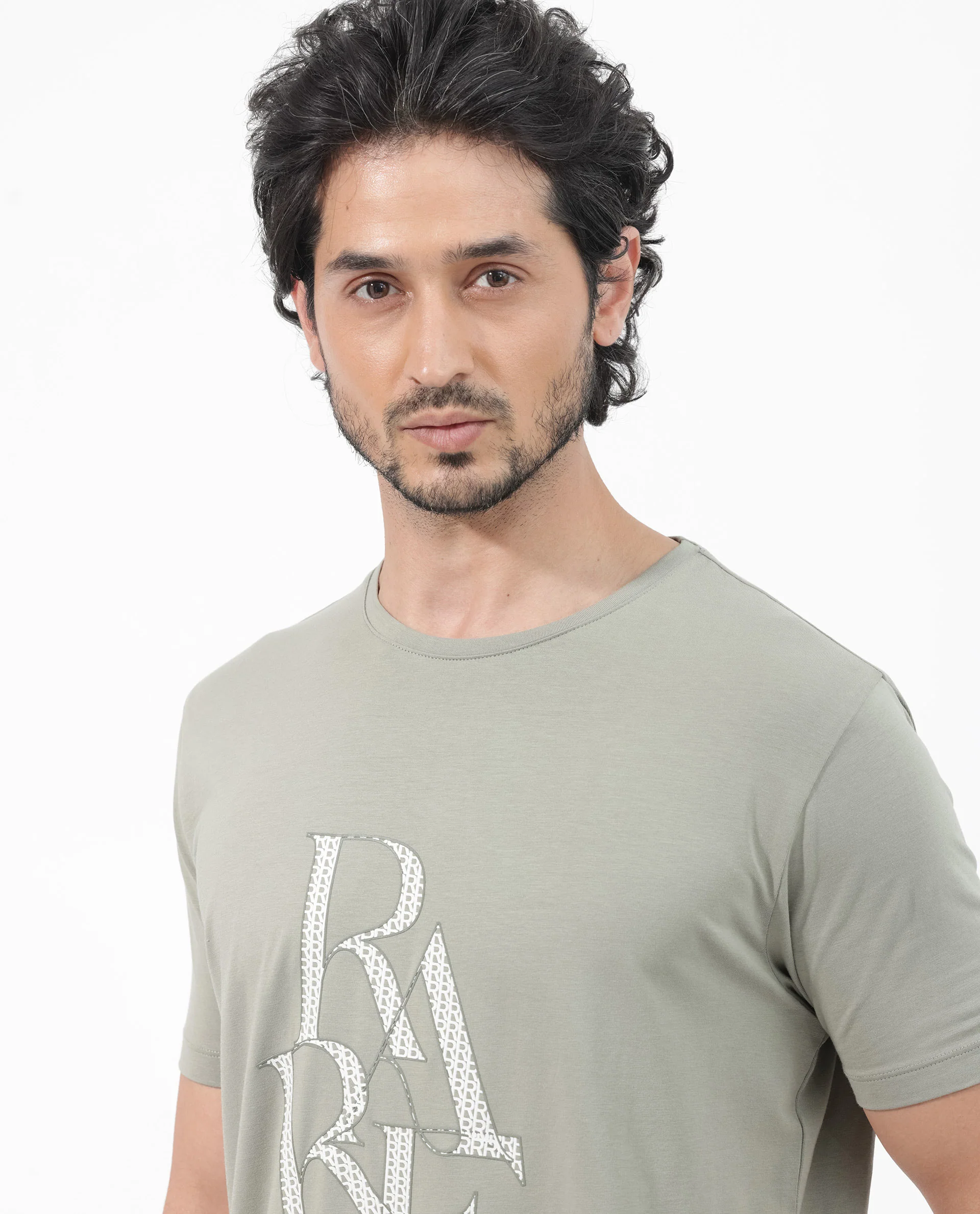 Rare Rabbit Articale Mens Perrin Dusky Green Cotton Polyester Fabric Short Sleeve Crew Neck Slim Fit Graphic Printed T-Shirt - Image 8