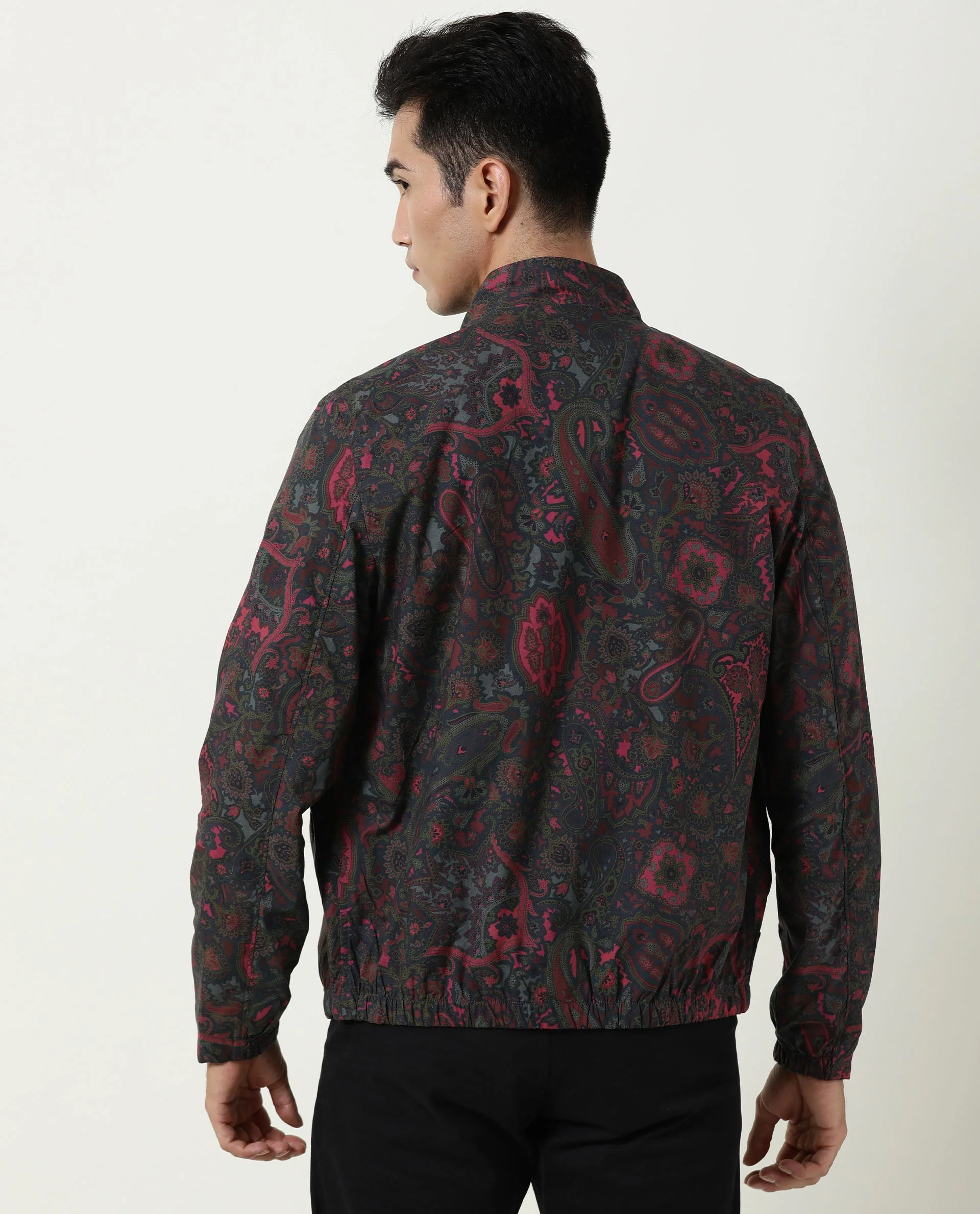 Rare Rabbit Men's Persi Pink Cotton Printed Slim Fit Full Sleeve Mandarin Collar Jacket - Image 10