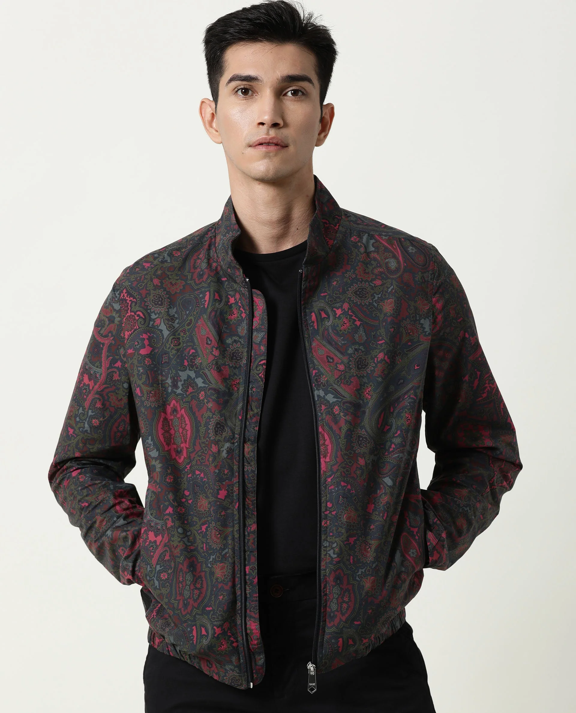 Rare Rabbit Men's Persi Pink Cotton Printed Slim Fit Full Sleeve Mandarin Collar Jacket - Image 2