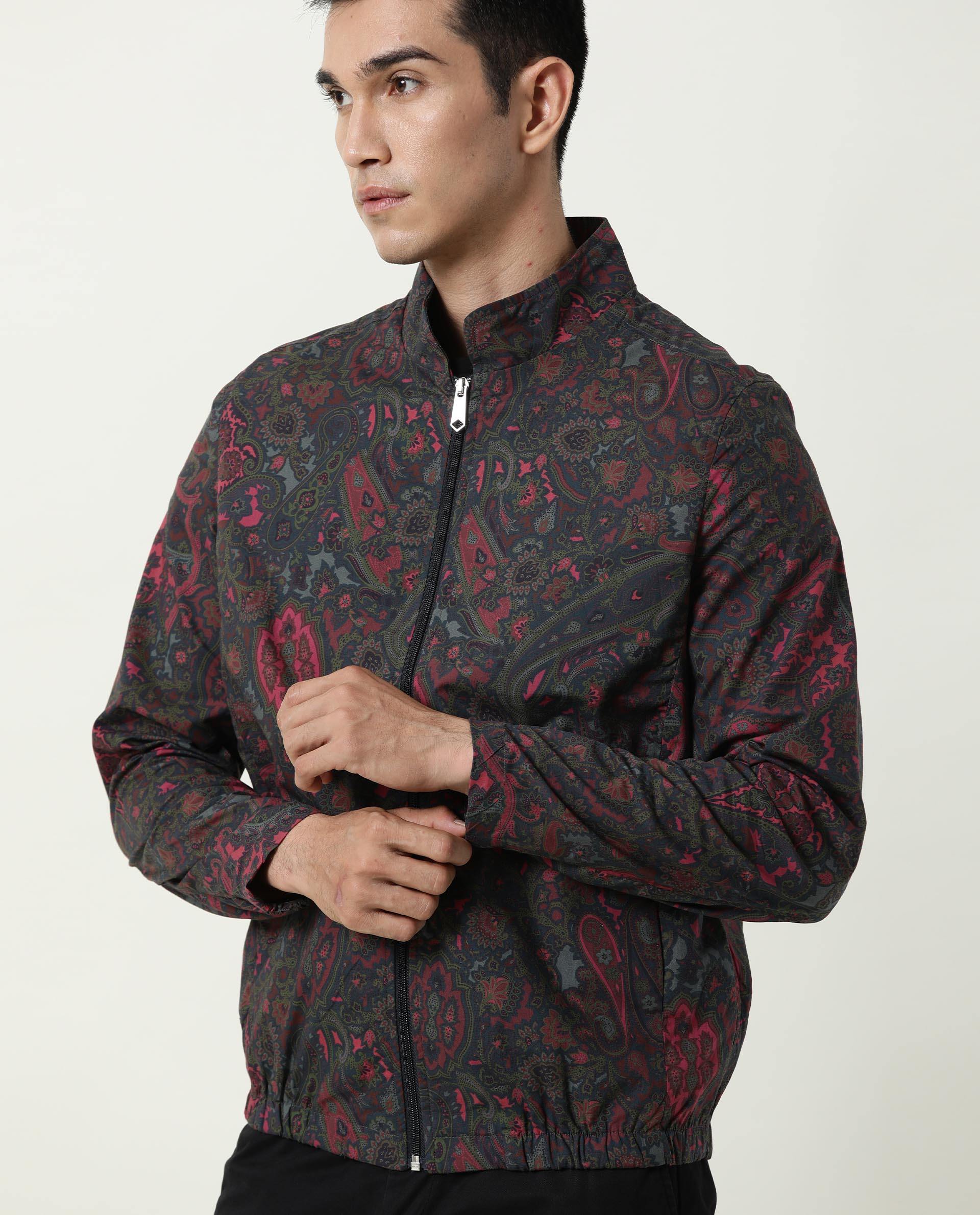 Rare Rabbit Men's Persi Pink Cotton Printed Slim Fit Full Sleeve Mandarin Collar Jacket - Image 3