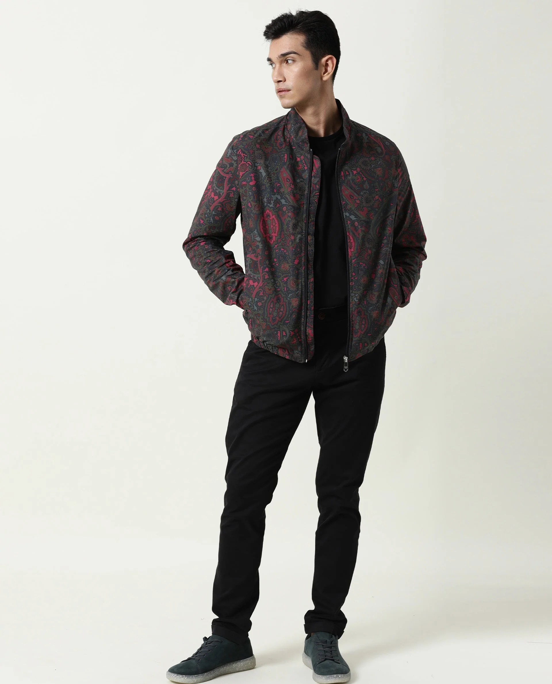 Rare Rabbit Men's Persi Pink Cotton Printed Slim Fit Full Sleeve Mandarin Collar Jacket - Image 5