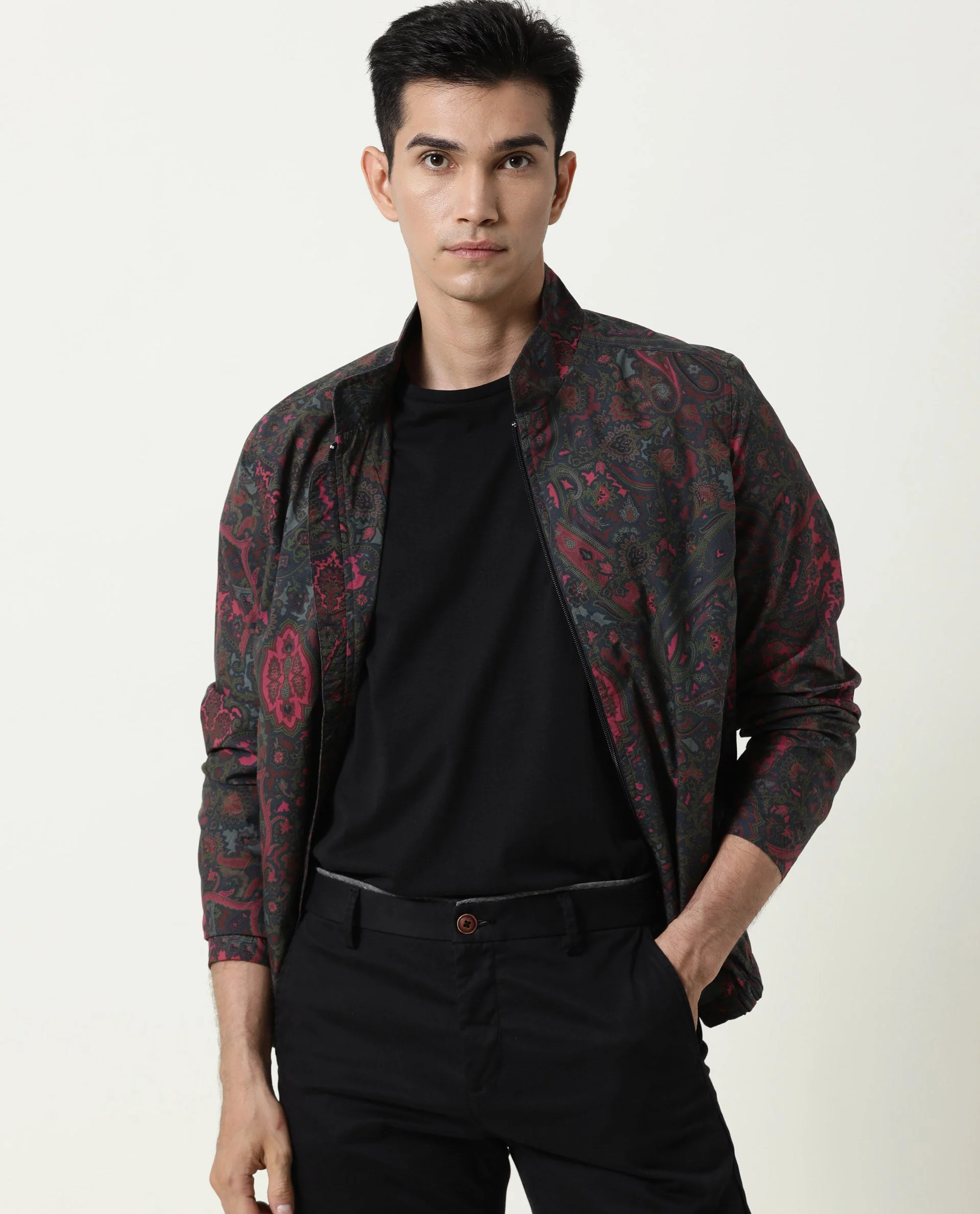 Rare Rabbit Men's Persi Pink Cotton Printed Slim Fit Full Sleeve Mandarin Collar Jacket - Image 8