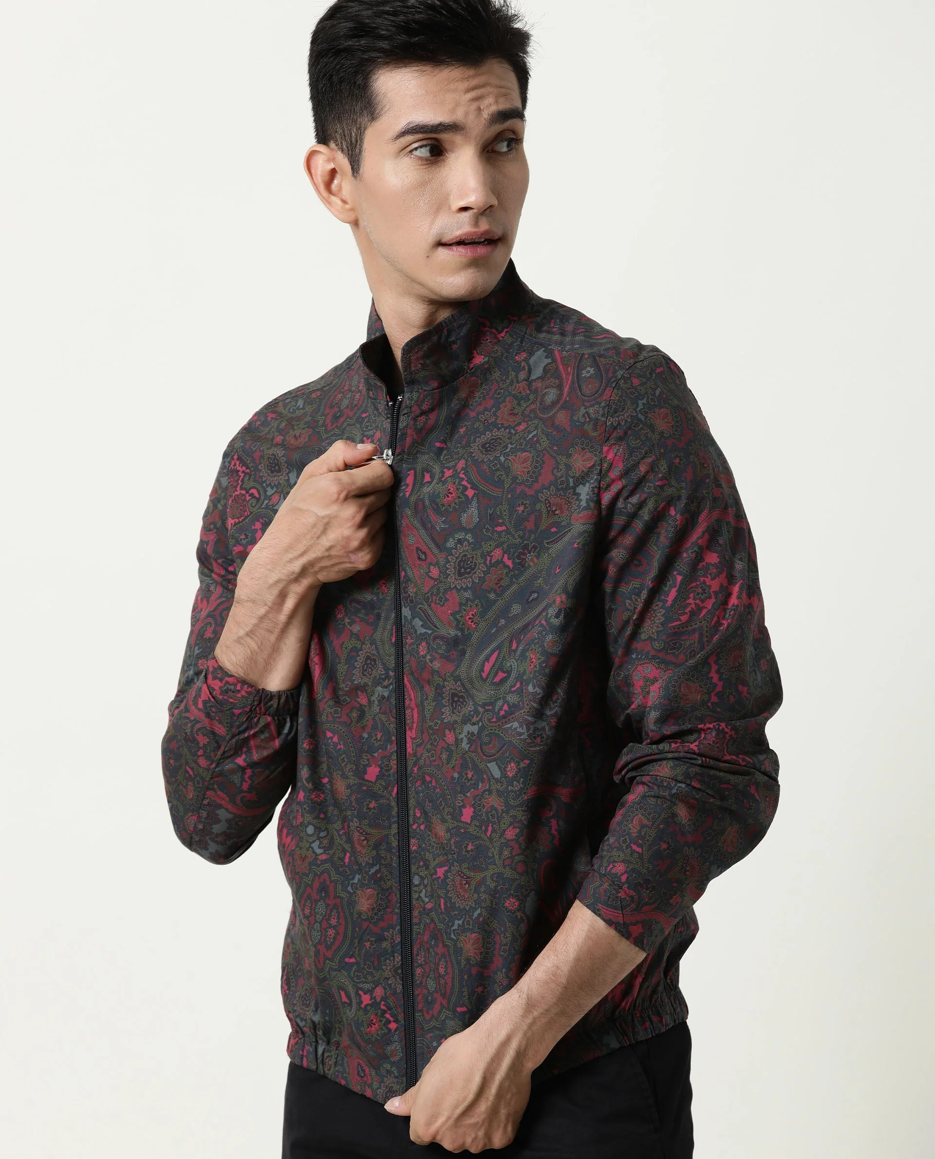 Rare Rabbit Men's Persi Pink Cotton Printed Slim Fit Full Sleeve Mandarin Collar Jacket - Image 9