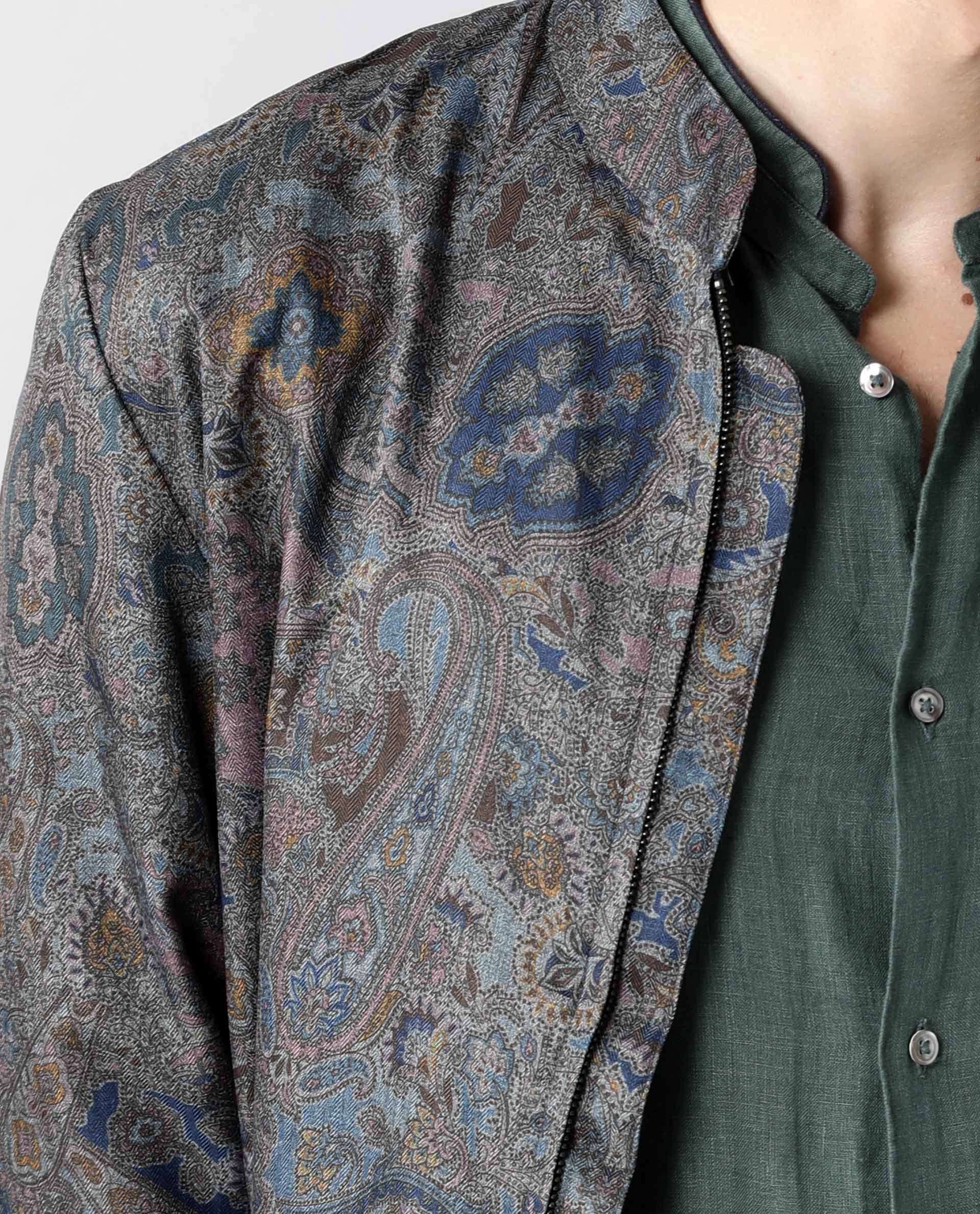 Rare Rabbit Men's Persia Grey Cotton Printed Regular Fit Full Sleeve Spread Collar Jacket - Image 2