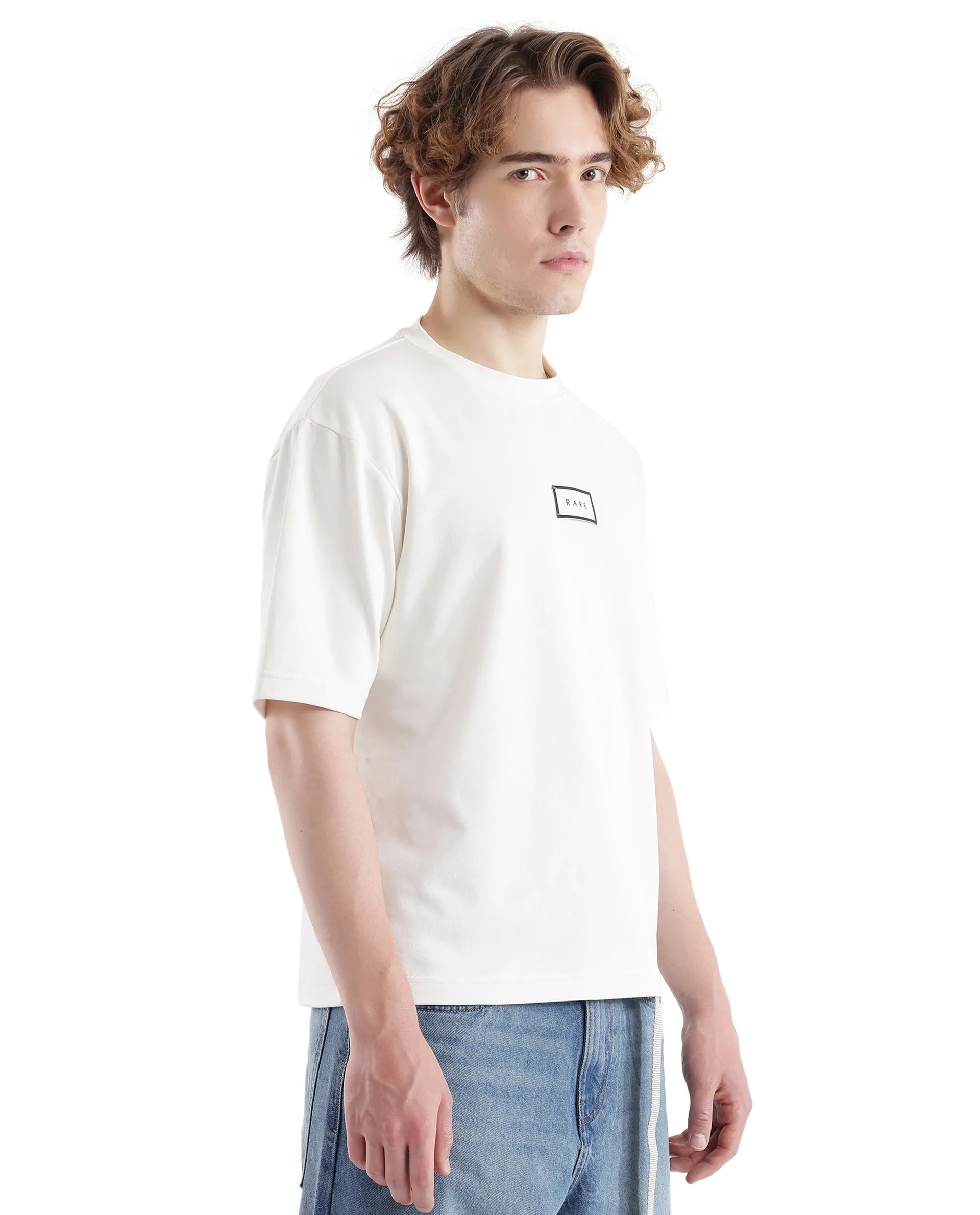 Rare Rabbit Men's Persus Off White Cotton Typography Print Boxy Fit Half Sleeve Crew Neck T-Shirt - Image 11