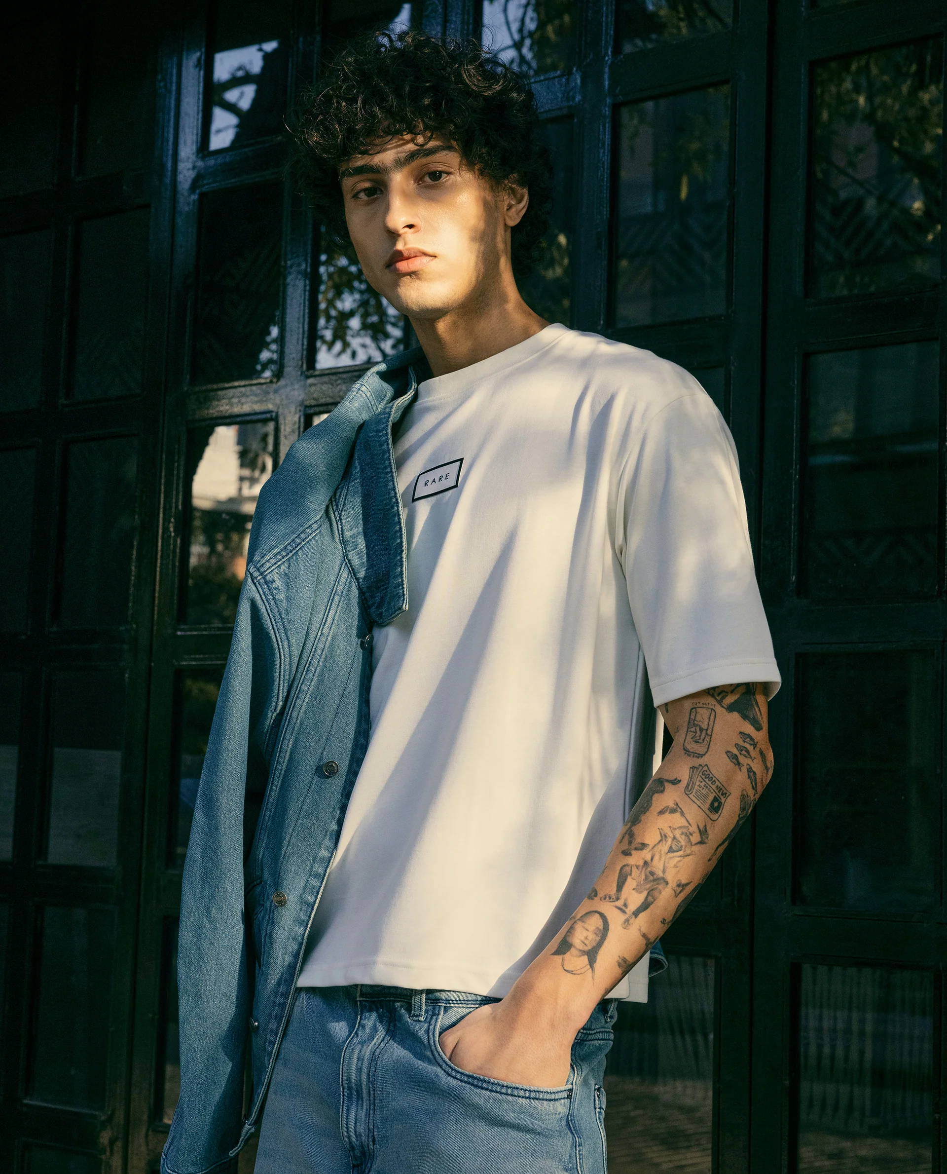 Rare Rabbit Men's Persus Off White Cotton Typography Print Boxy Fit Half Sleeve Crew Neck T-Shirt - Image 2