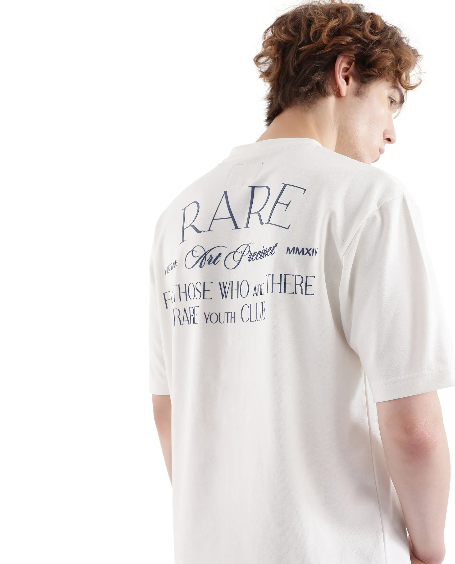 Rare Rabbit Men's Persus Off White Cotton Typography Print Boxy Fit Half Sleeve Crew Neck T-Shirt - Image 3