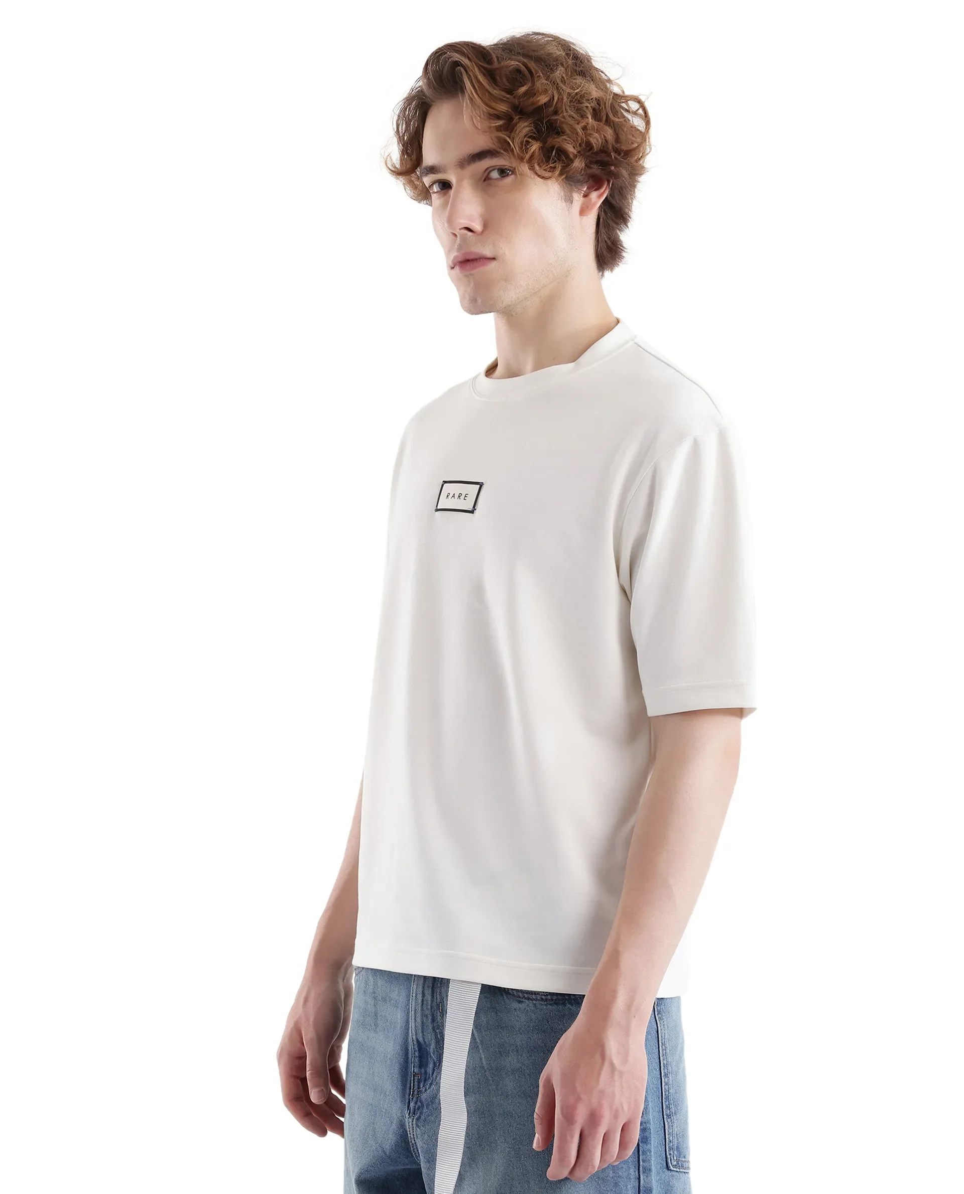 Rare Rabbit Men's Persus Off White Cotton Typography Print Boxy Fit Half Sleeve Crew Neck T-Shirt - Image 6
