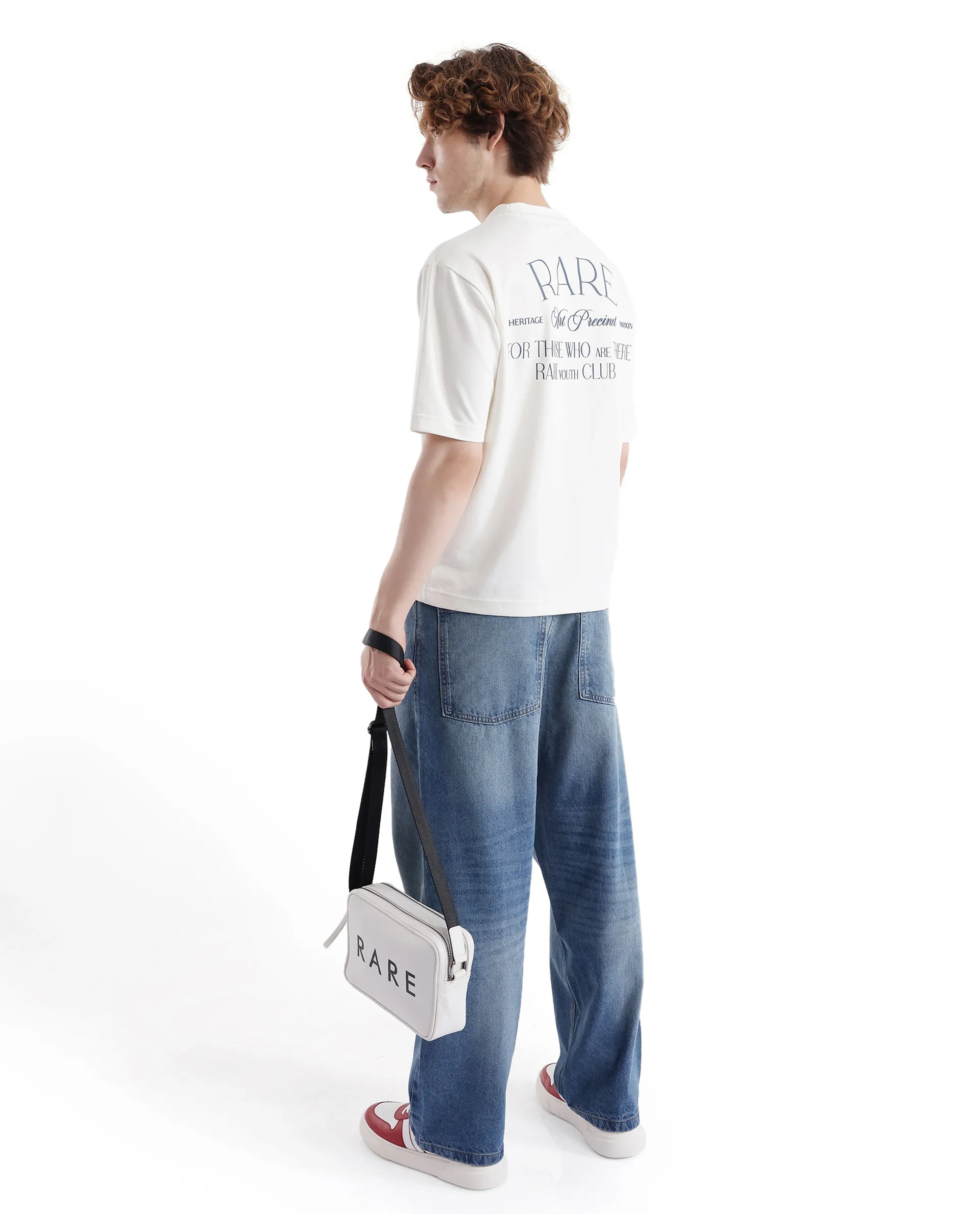 Rare Rabbit Men's Persus Off White Cotton Typography Print Boxy Fit Half Sleeve Crew Neck T-Shirt - Image 9