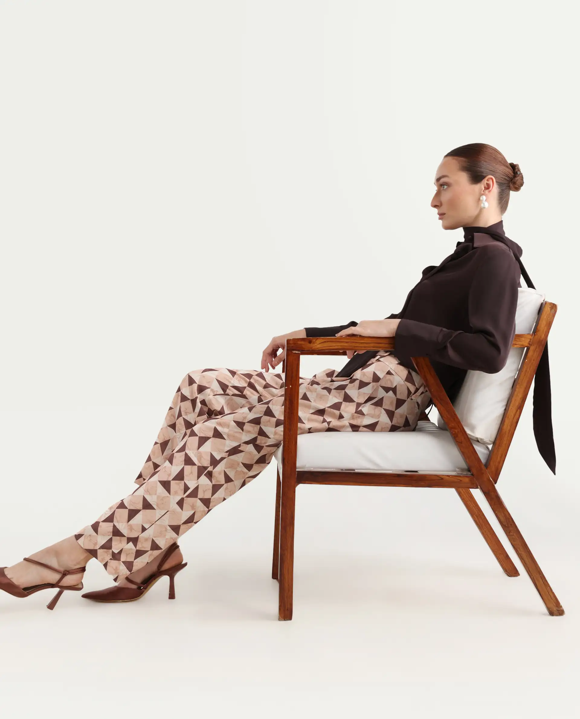 Rareism Women's Perugia Light Brown Polyester Geometric Print Ankle Length Tapered Trouser - Image 2