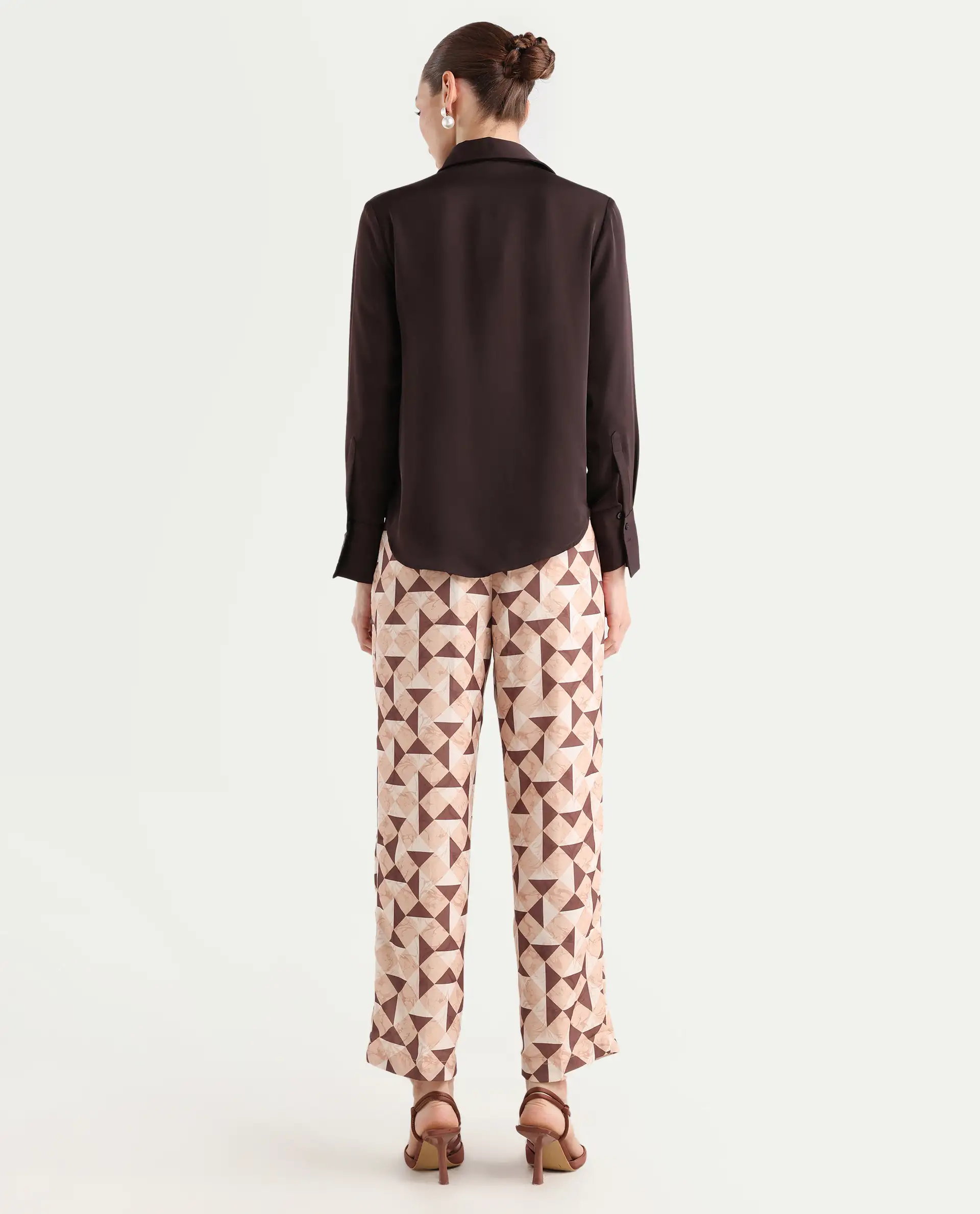 Rareism Women's Perugia Light Brown Polyester Geometric Print Ankle Length Tapered Trouser - Image 9
