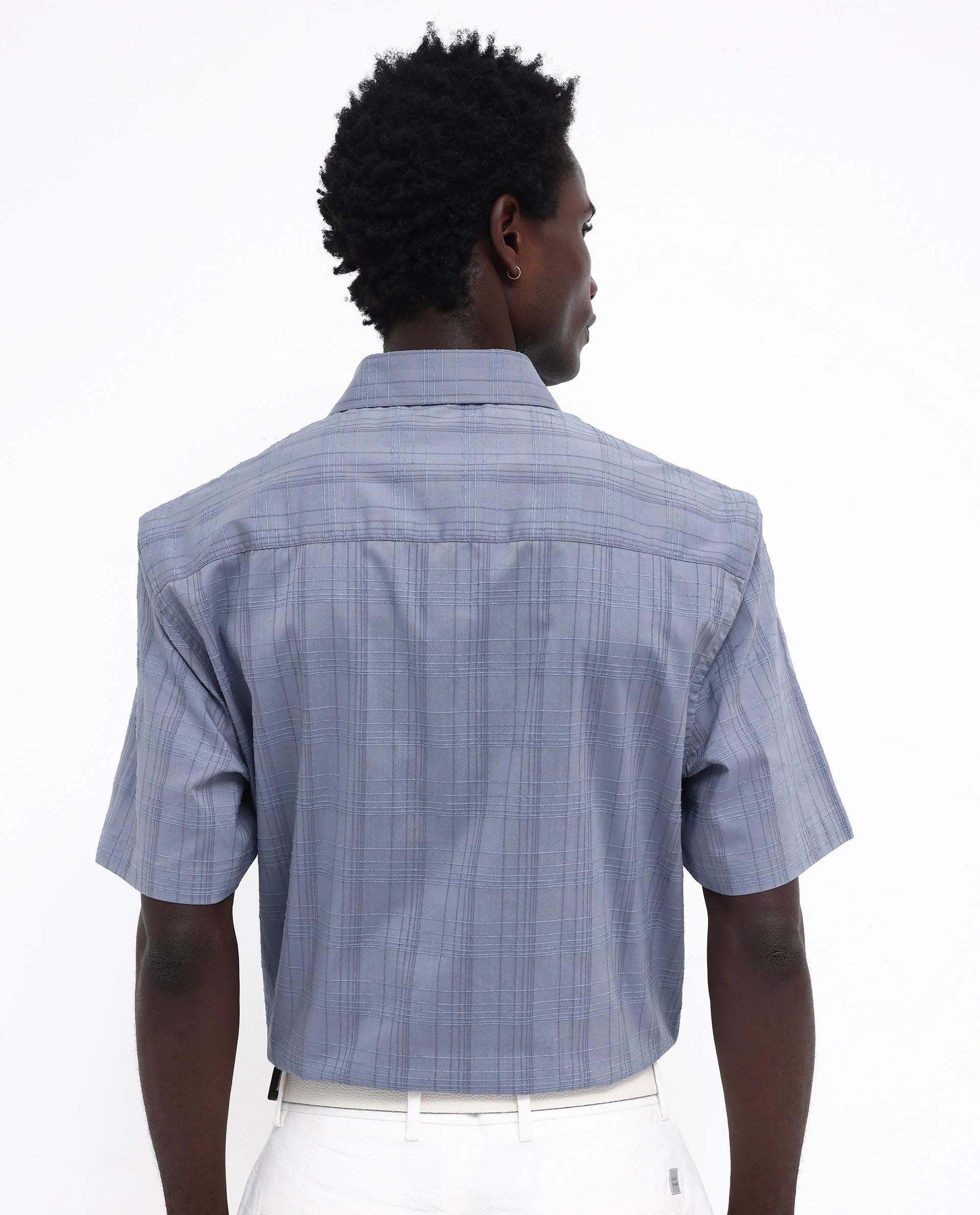 Rare Rabbit Men's Pesca Dusky Blue Cotton Checked Print Regular Fit Half Sleeve Collared Shirt - Image 8