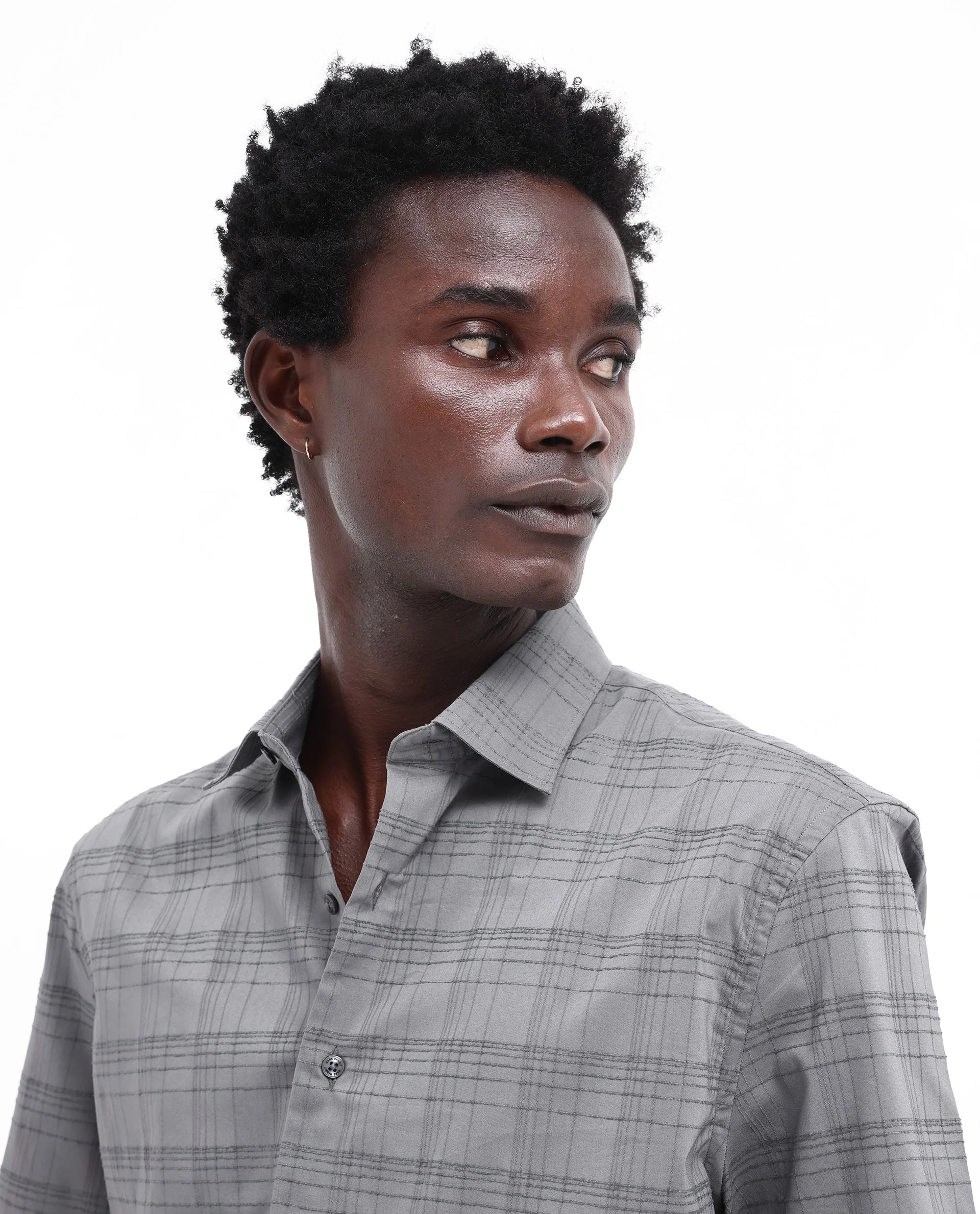 Rare Rabbit Men's Pesca Dusky Grey Cotton Checked Print Regular Fit Half Sleeve Collared Shirt - Image 5