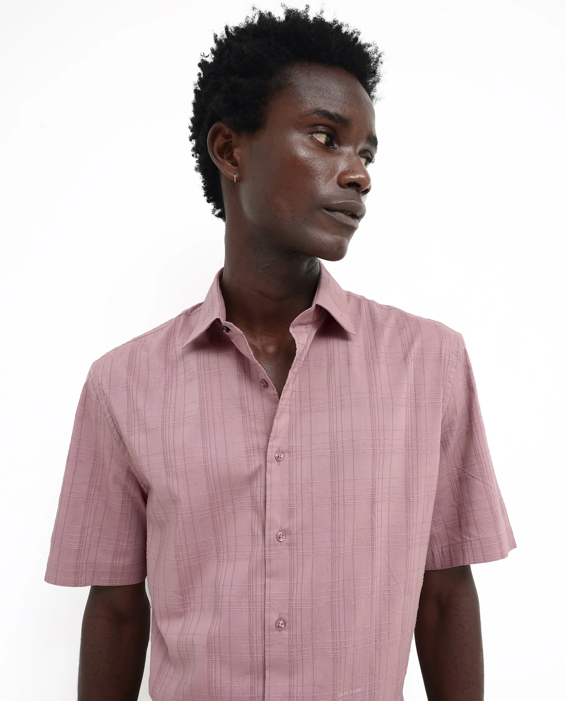 Rare Rabbit Men's Pesca Dusky Pink Cotton Checked Print Regular Fit Half Sleeve Spread Collar Shirt
