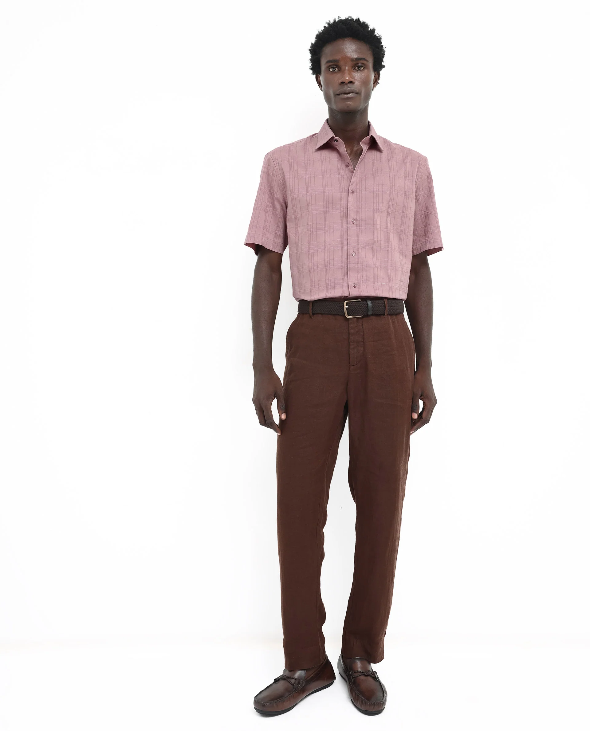 Rare Rabbit Men's Pesca Dusky Pink Cotton Checked Print Regular Fit Half Sleeve Spread Collar Shirt - Image 2
