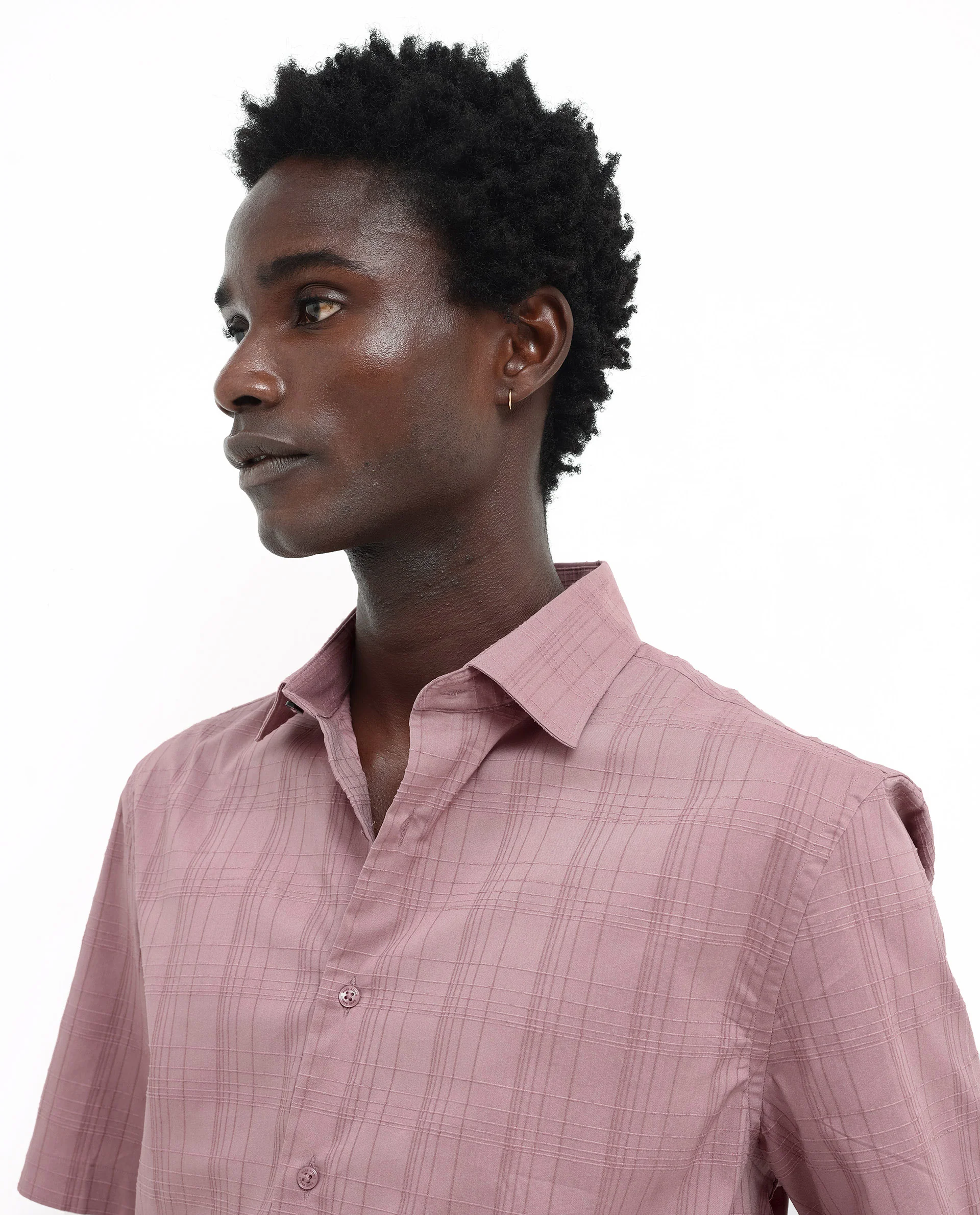 Rare Rabbit Men's Pesca Dusky Pink Cotton Checked Print Regular Fit Half Sleeve Spread Collar Shirt - Image 5