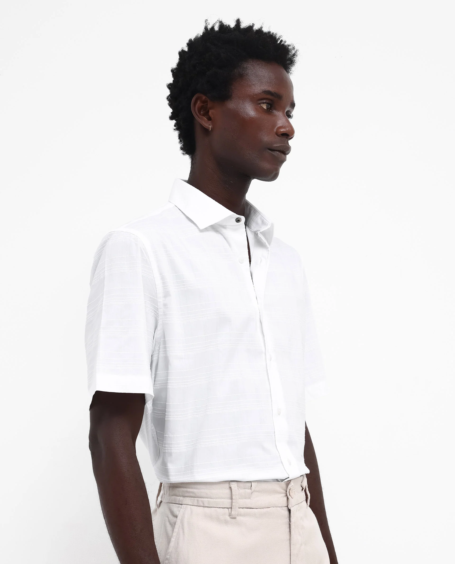 Rare Rabbit Men's Pesca White Cotton Checked Print Regular Fit Half Sleeve Collared Shirt - Image 3