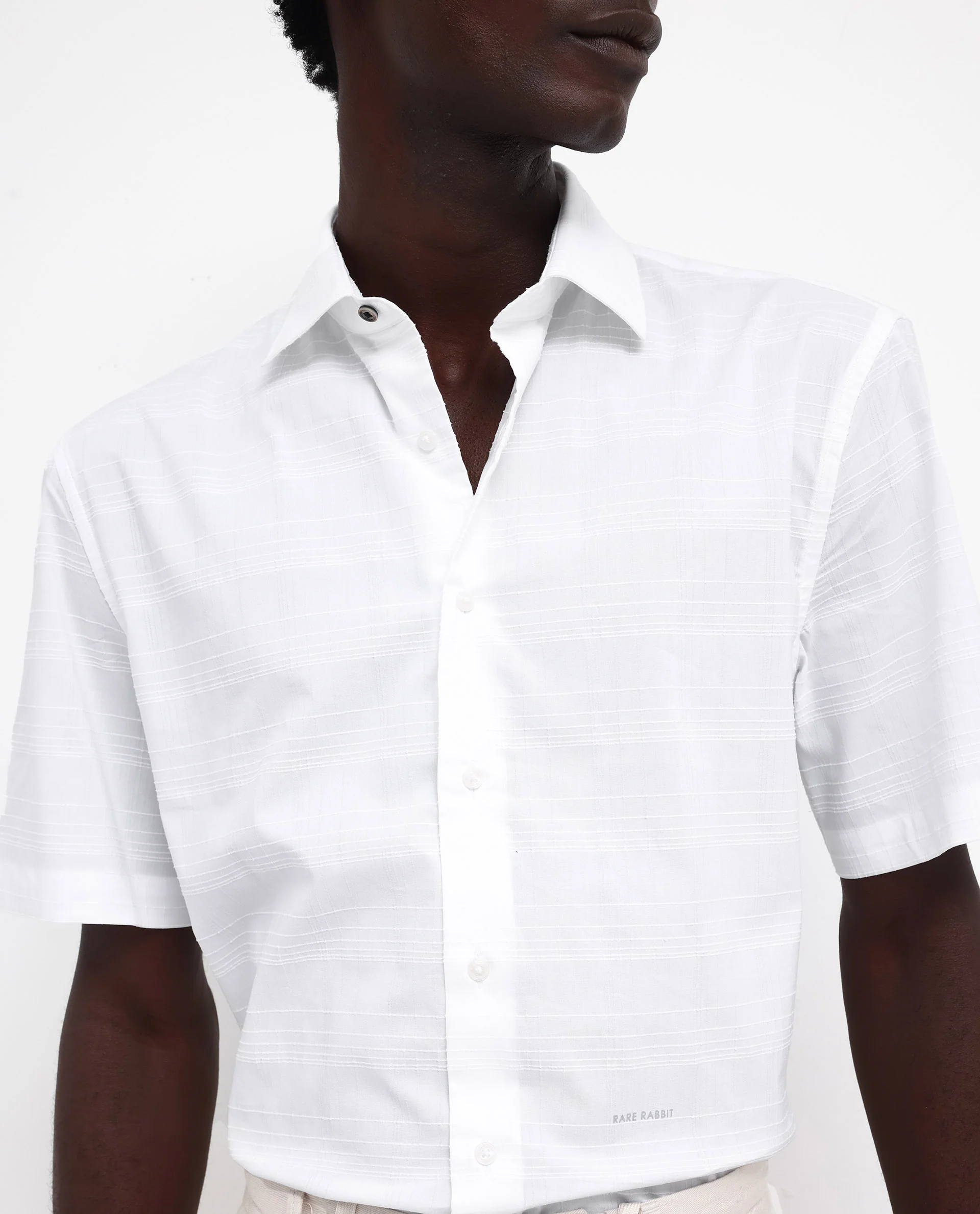 Rare Rabbit Men's Pesca White Cotton Checked Print Regular Fit Half Sleeve Collared Shirt - Image 4
