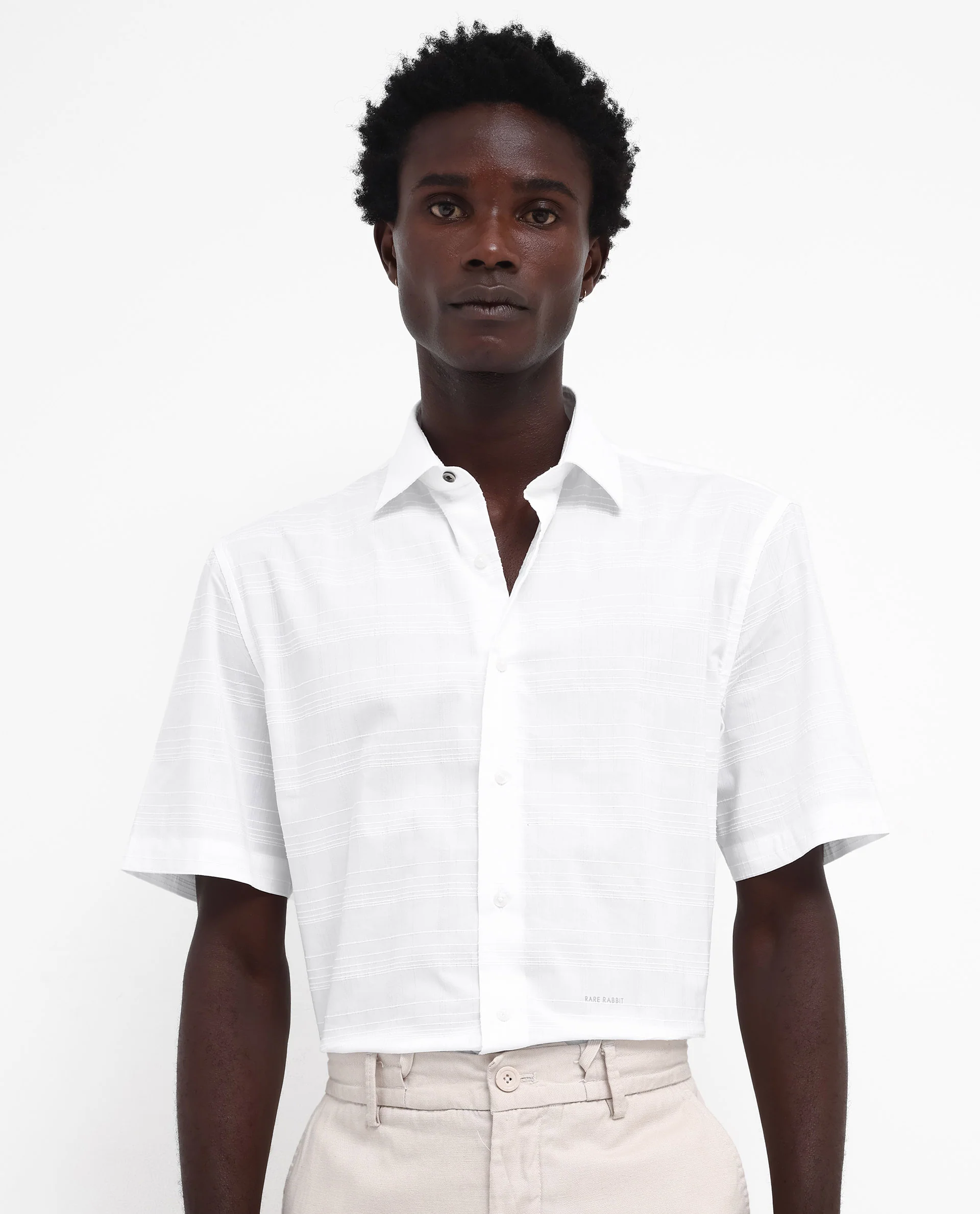 Rare Rabbit Men's Pesca White Cotton Checked Print Regular Fit Half Sleeve Collared Shirt - Image 6
