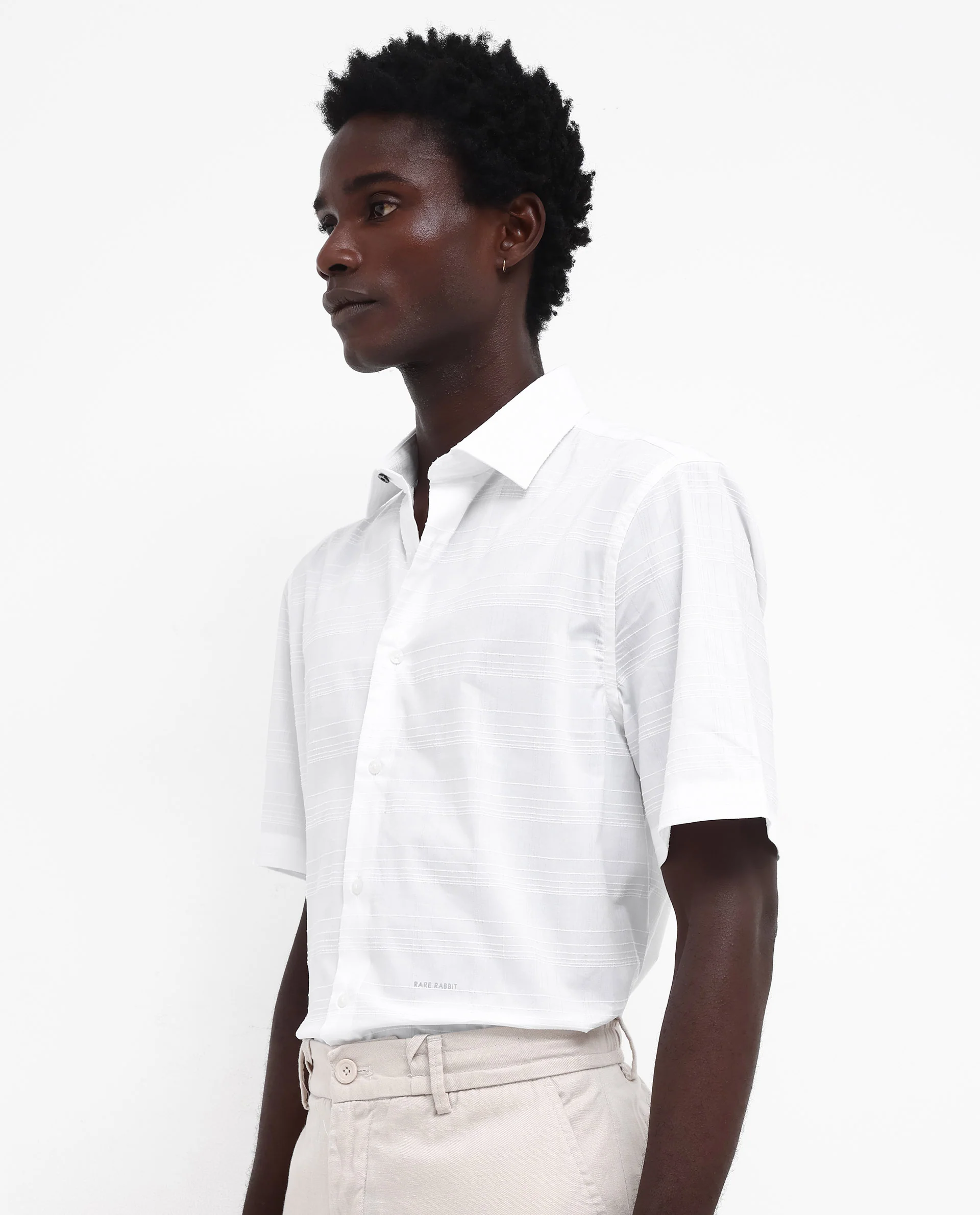 Rare Rabbit Men's Pesca White Cotton Checked Print Regular Fit Half Sleeve Collared Shirt - Image 7