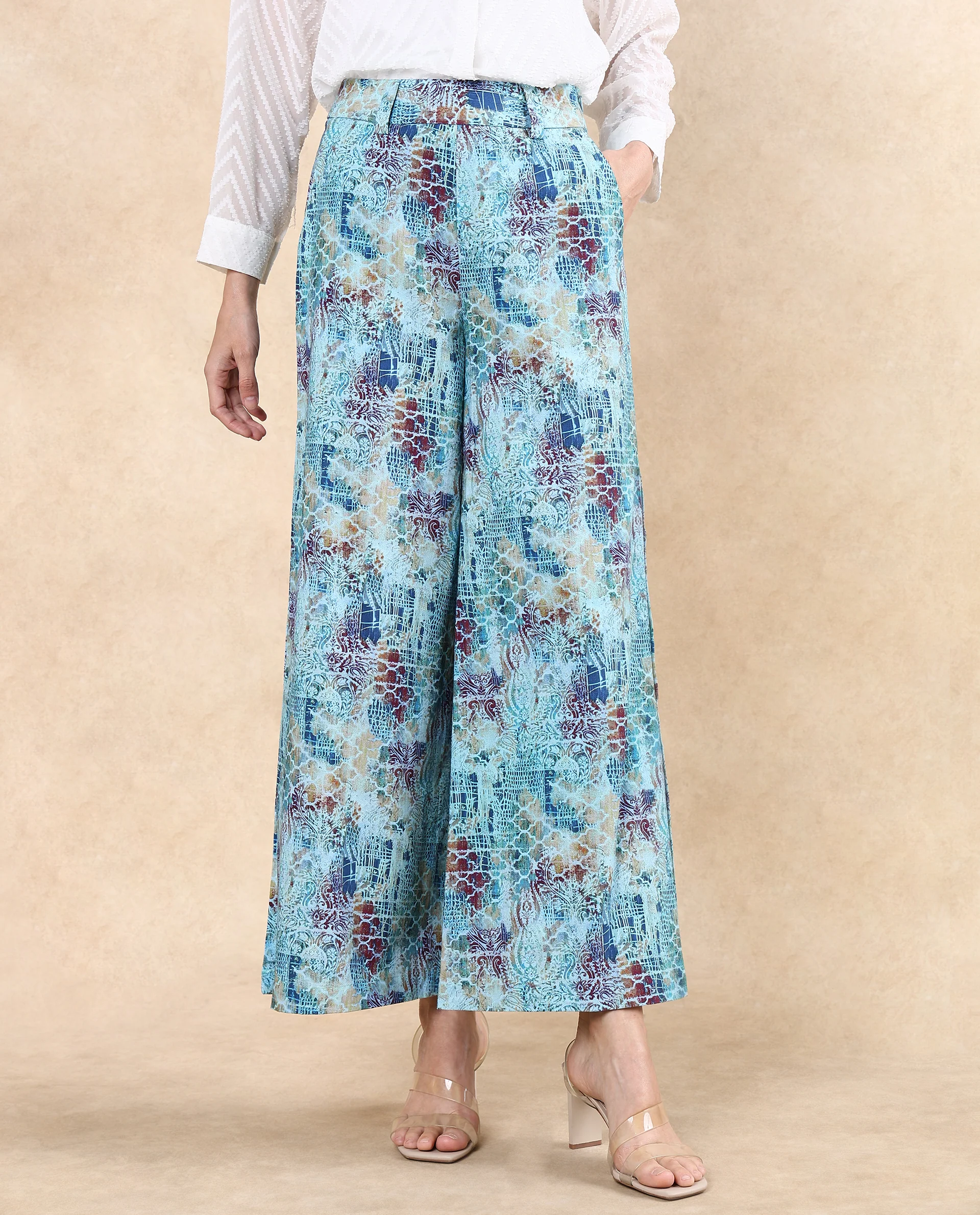 Rareism Women's Pescara Multi Cotton Abstract Print Ankle Length Wide Trouser - Image 2