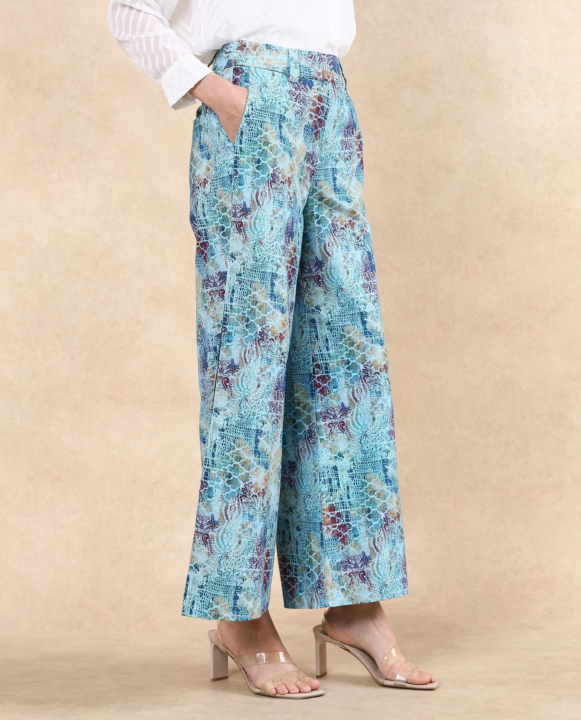 Rareism Women's Pescara Multi Cotton Abstract Print Ankle Length Wide Trouser - Image 4