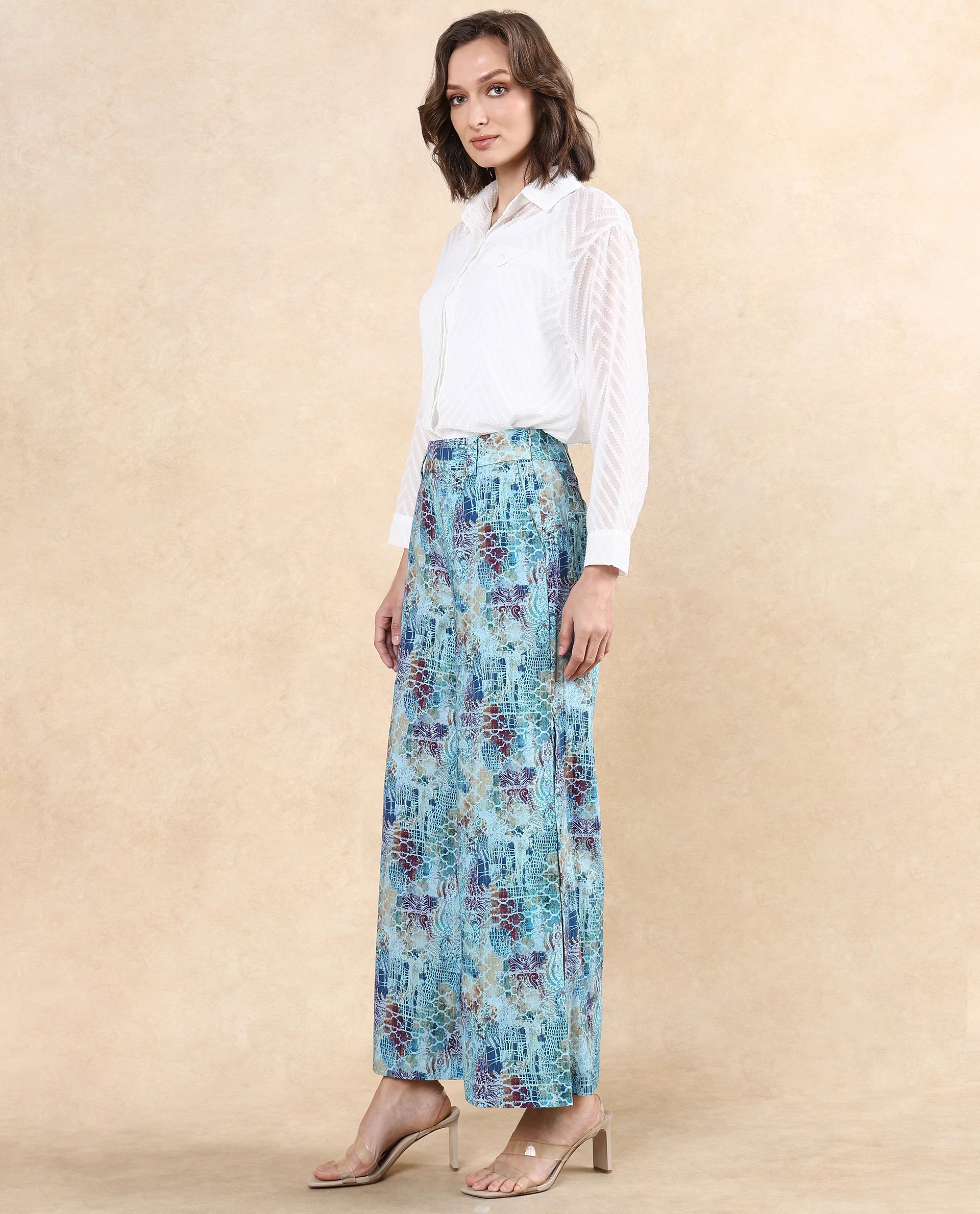 Rareism Women's Pescara Multi Cotton Abstract Print Ankle Length Wide Trouser - Image 5