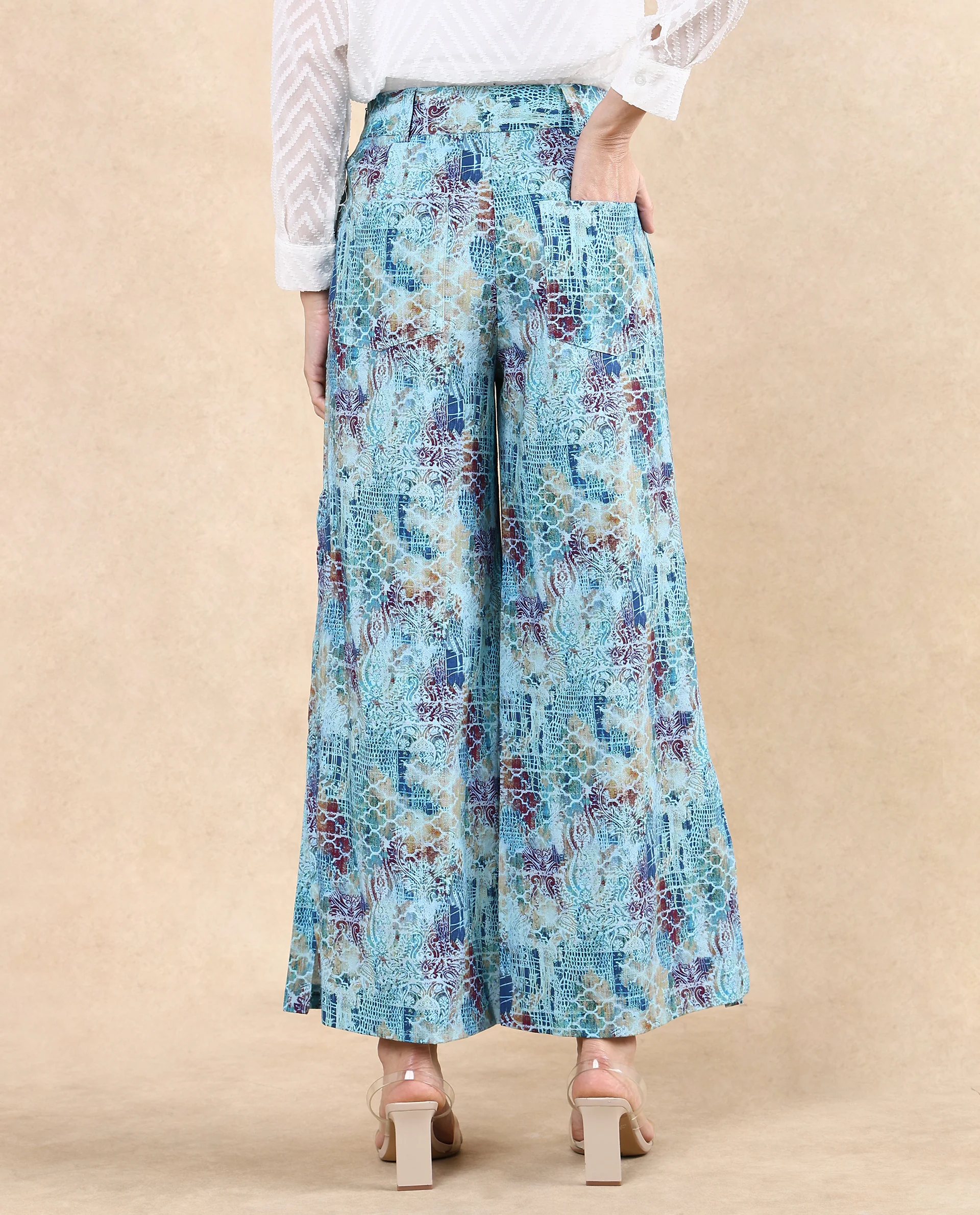 Rareism Women's Pescara Multi Cotton Abstract Print Ankle Length Wide Trouser - Image 6