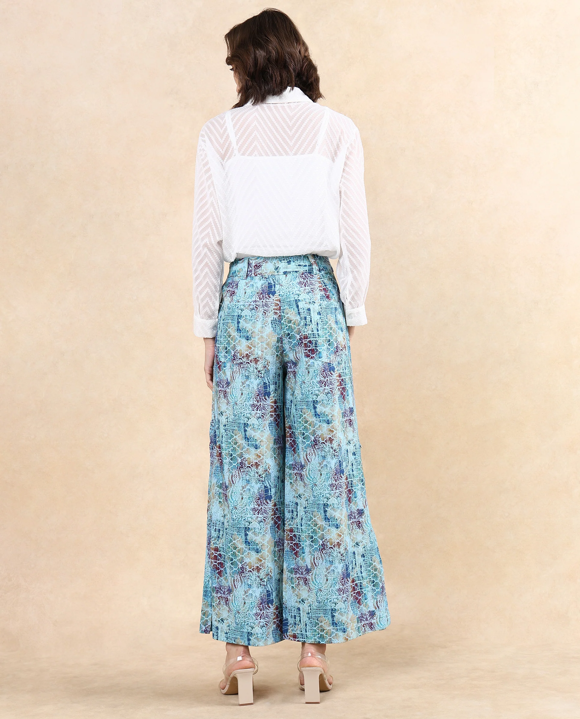 Rareism Women's Pescara Multi Cotton Abstract Print Ankle Length Wide Trouser - Image 7