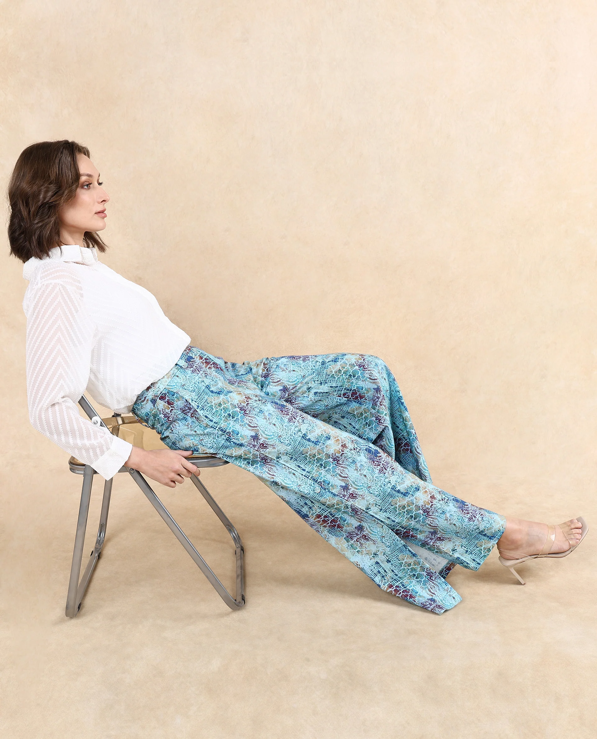 Rareism Women's Pescara Multi Cotton Abstract Print Ankle Length Wide Trouser - Image 8