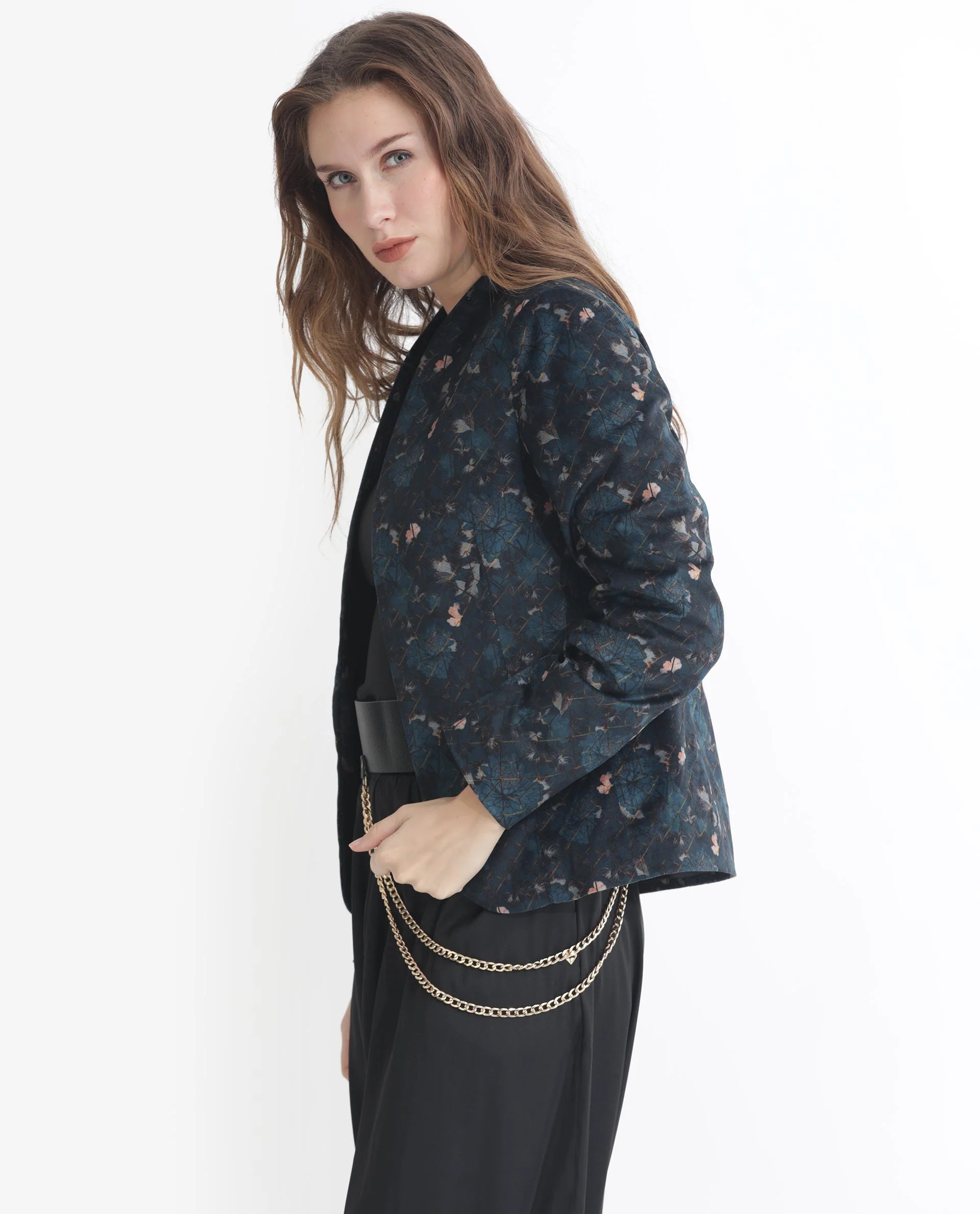 Rareism Women's Pesko Navy Velvet Collarless Paisley Print Regular Fit Shrug - Image 3