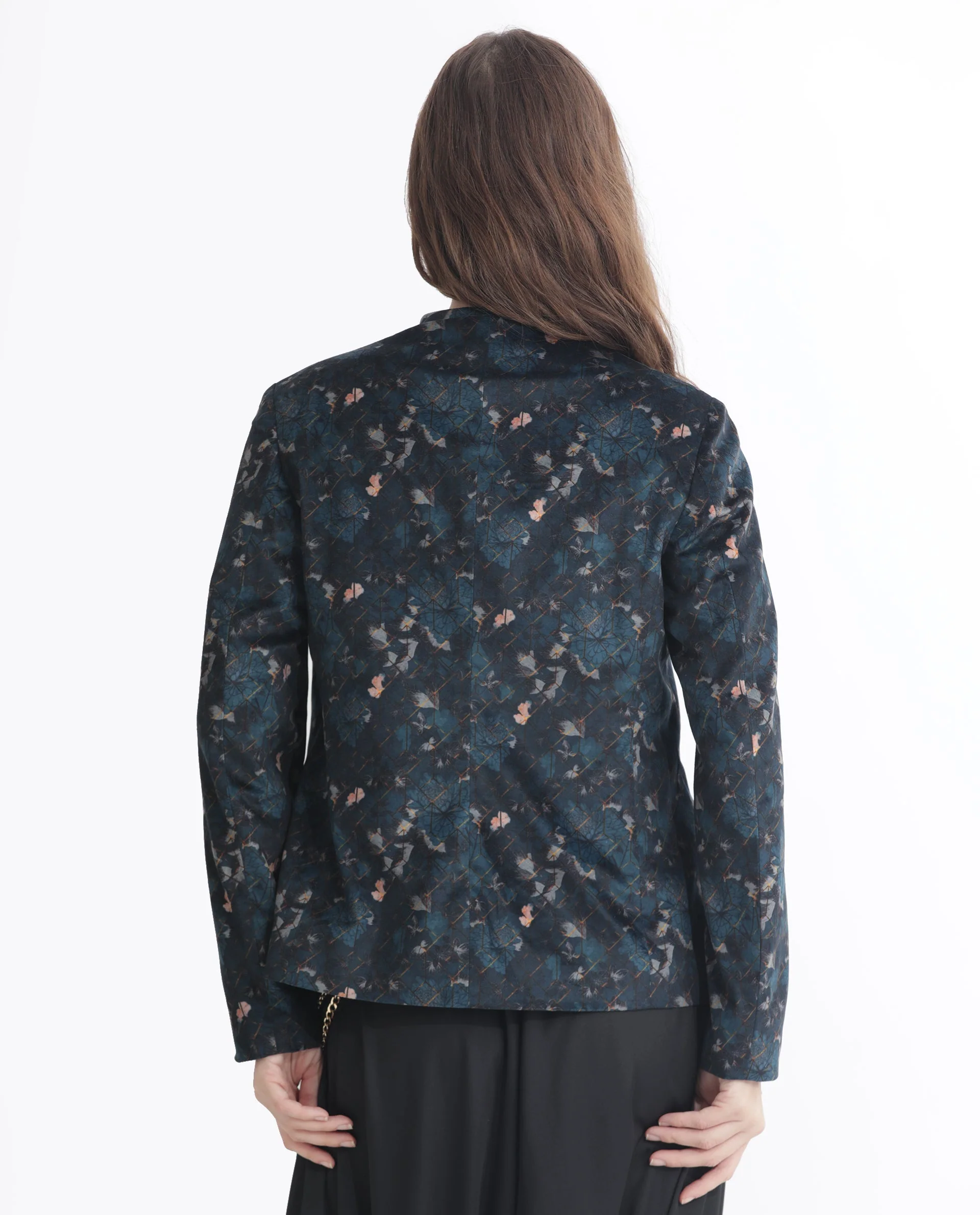 Rareism Women's Pesko Navy Velvet Collarless Paisley Print Regular Fit Shrug - Image 6