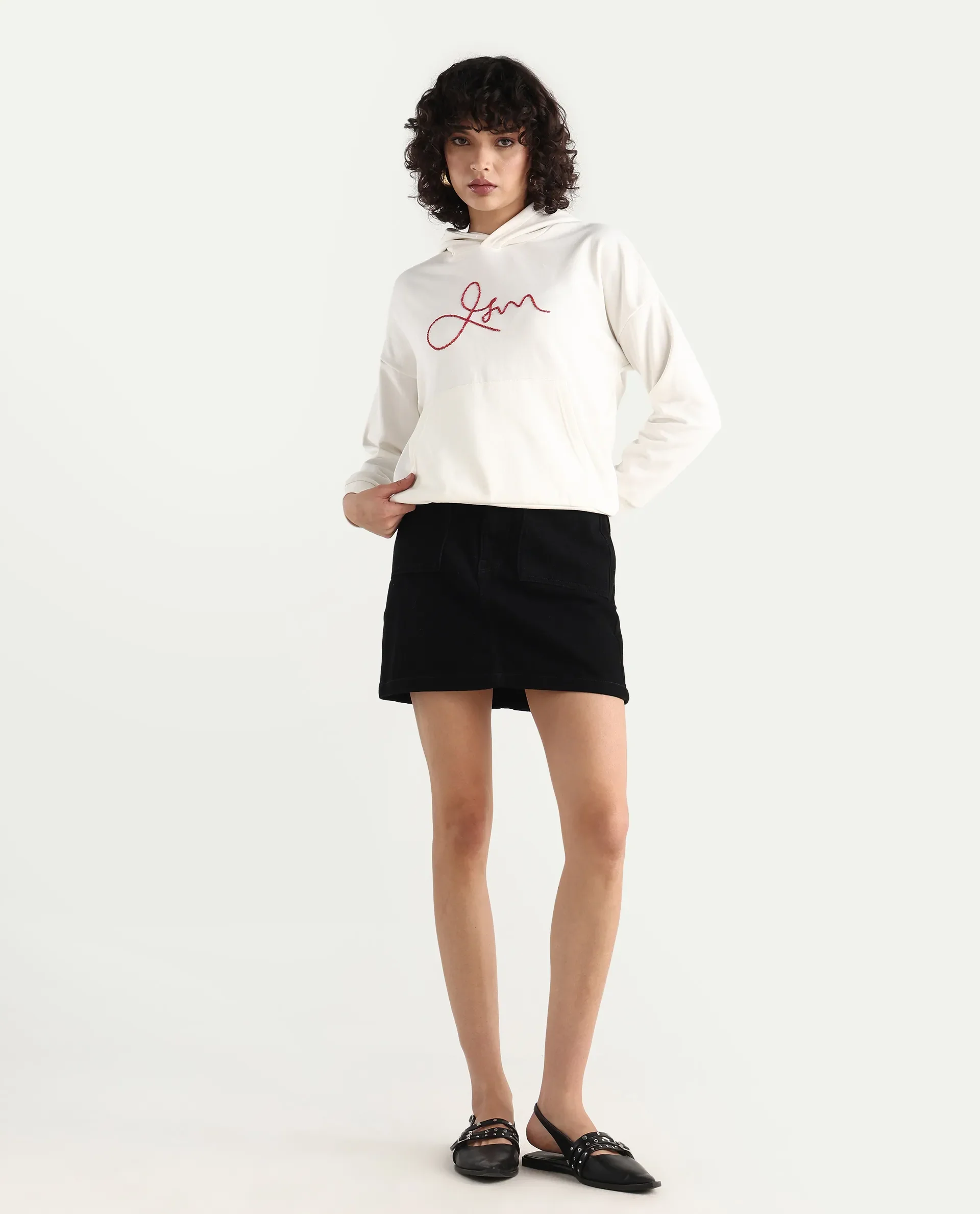 Rareism Women's Pesm Off White Knit Hooded Plain Relaxed Fit Sweatshirt - Image 2