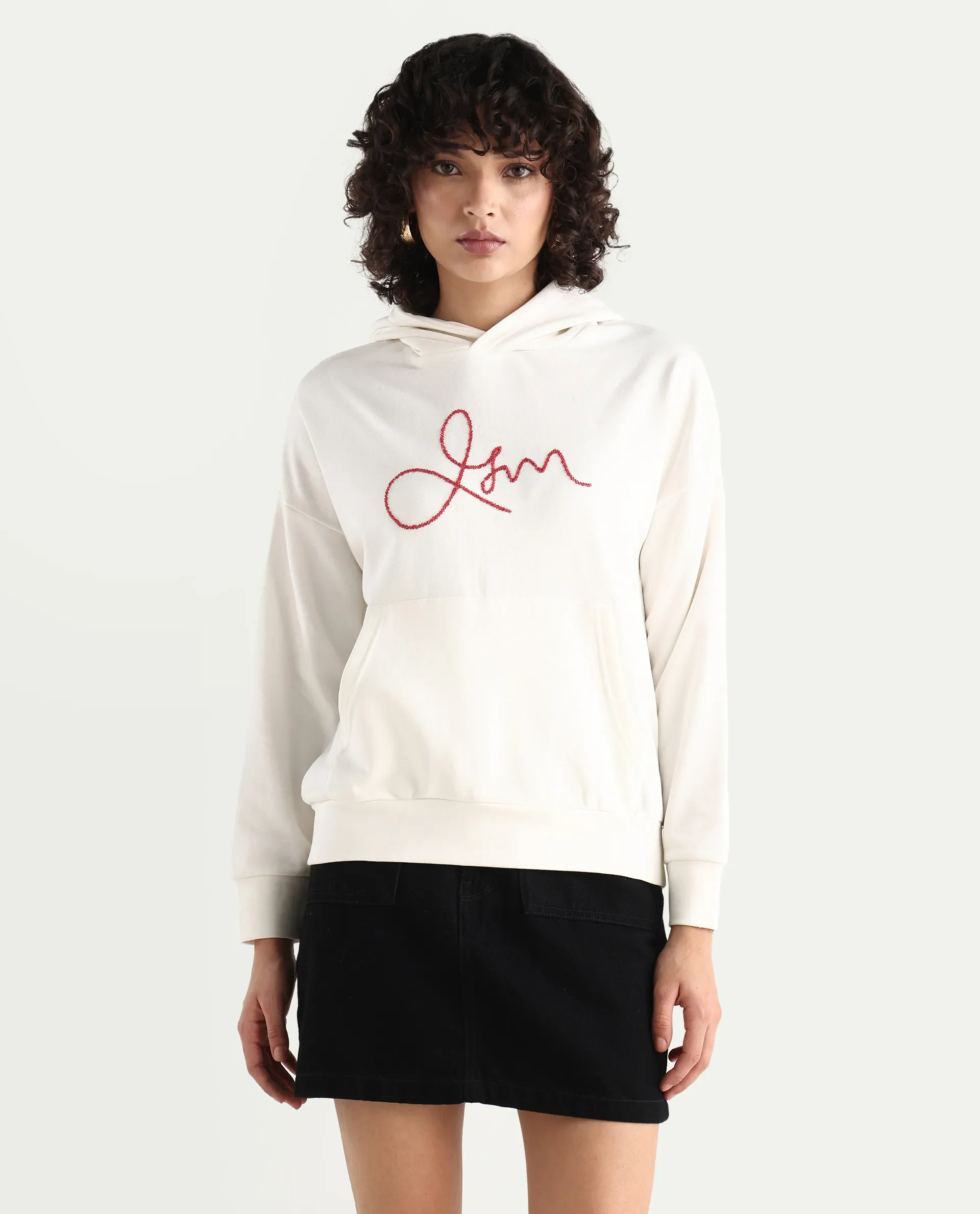 Rareism Women's Pesm Off White Knit Hooded Plain Relaxed Fit Sweatshirt - Image 3
