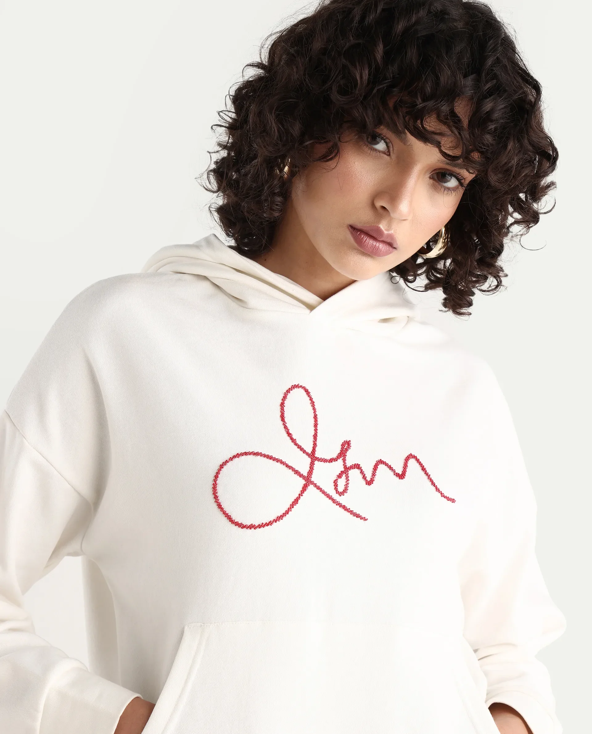 Rareism Women's Pesm Off White Knit Hooded Plain Relaxed Fit Sweatshirt - Image 4