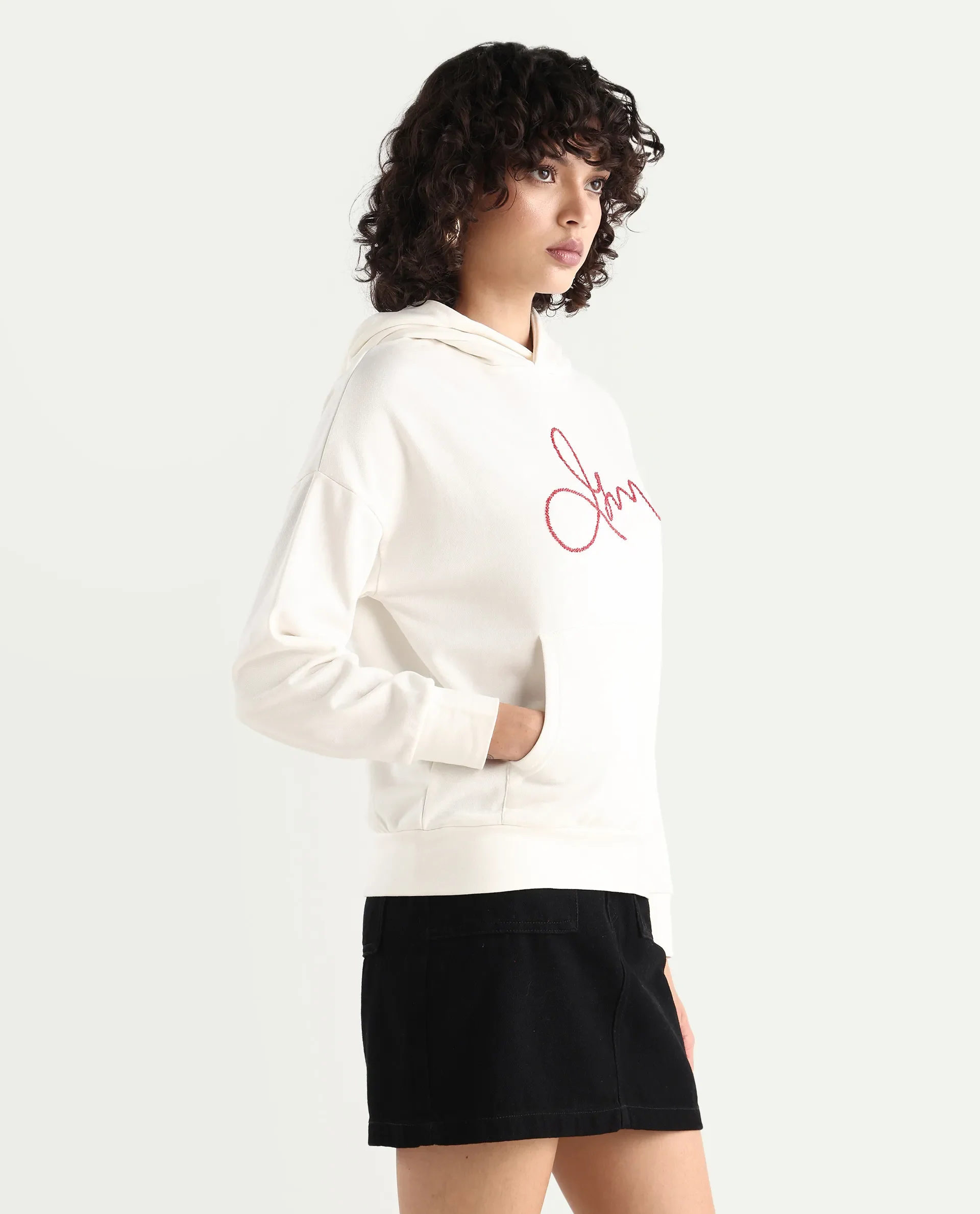 Rareism Women's Pesm Off White Knit Hooded Plain Relaxed Fit Sweatshirt - Image 5