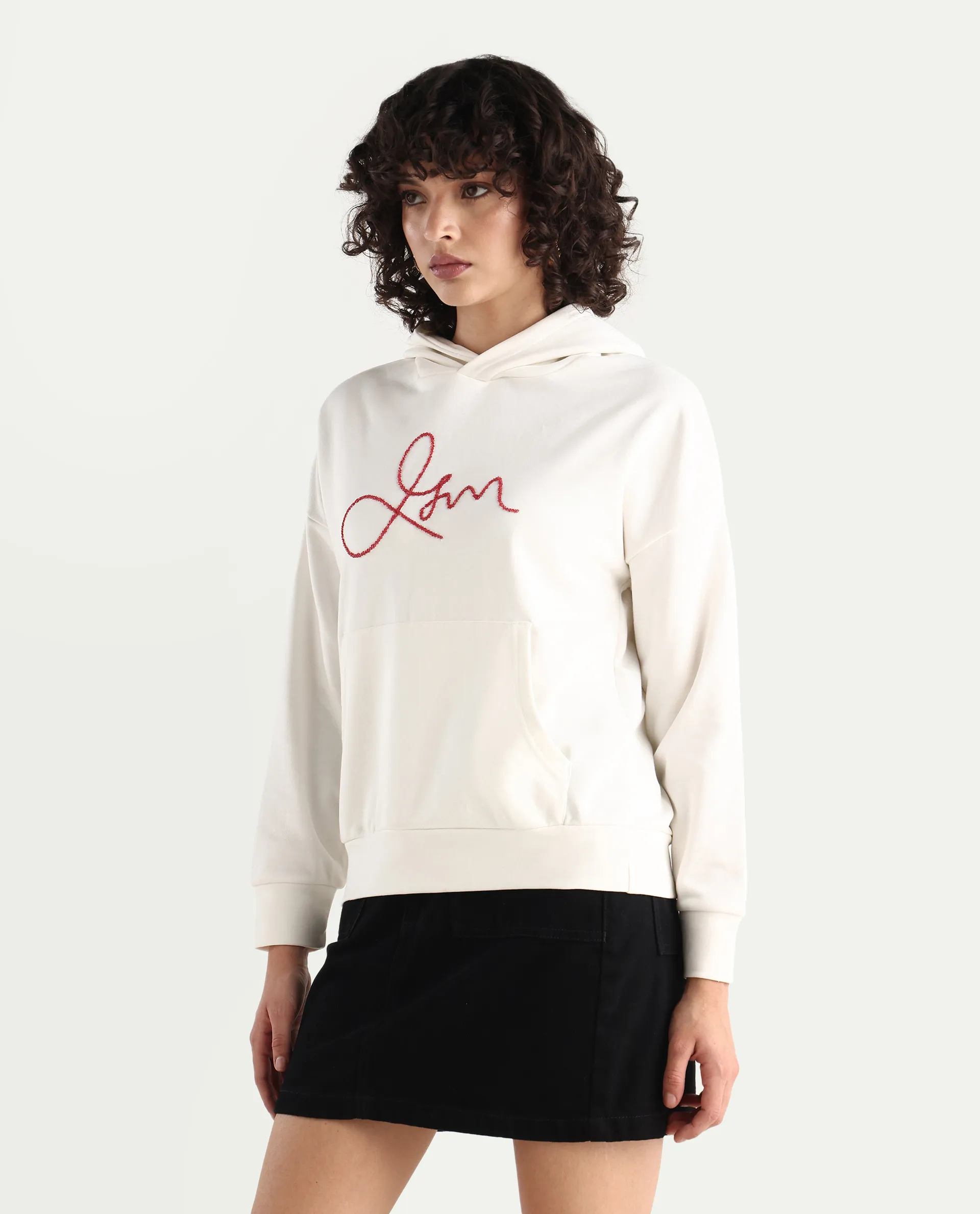 Rareism Women's Pesm Off White Knit Hooded Plain Relaxed Fit Sweatshirt - Image 6
