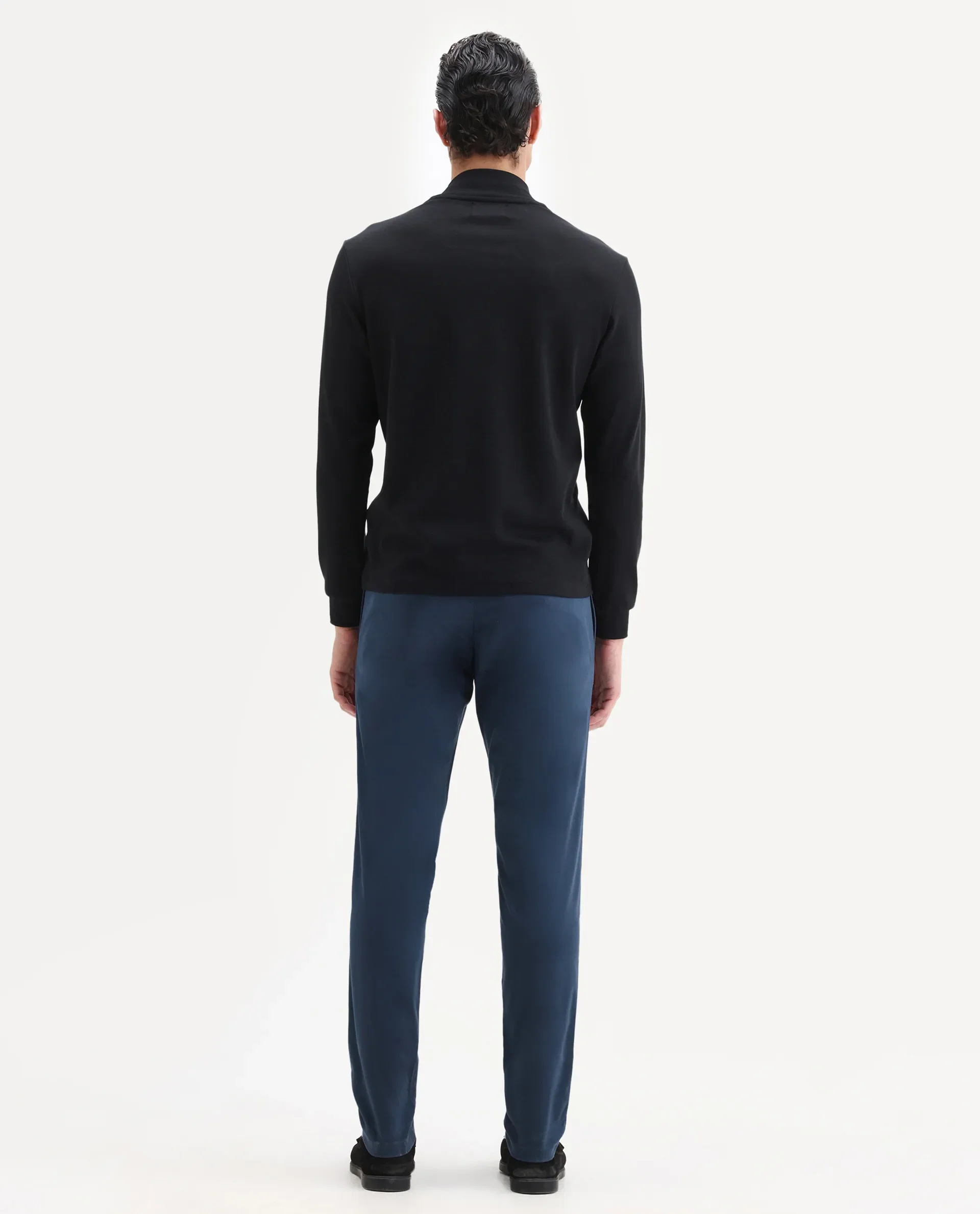 Rare Rabbit Men's Pesto Dark Blue Cotton Plain Regular Fit Trouser - Image 8