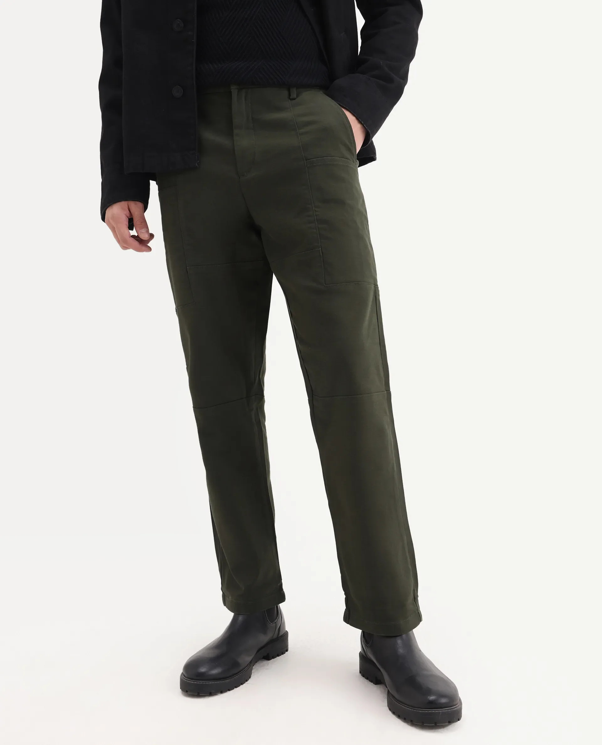 Rare Rabbit Men's Pesto Dark Olive Cotton Blend Plain Regular Fit Trouser - Image 2
