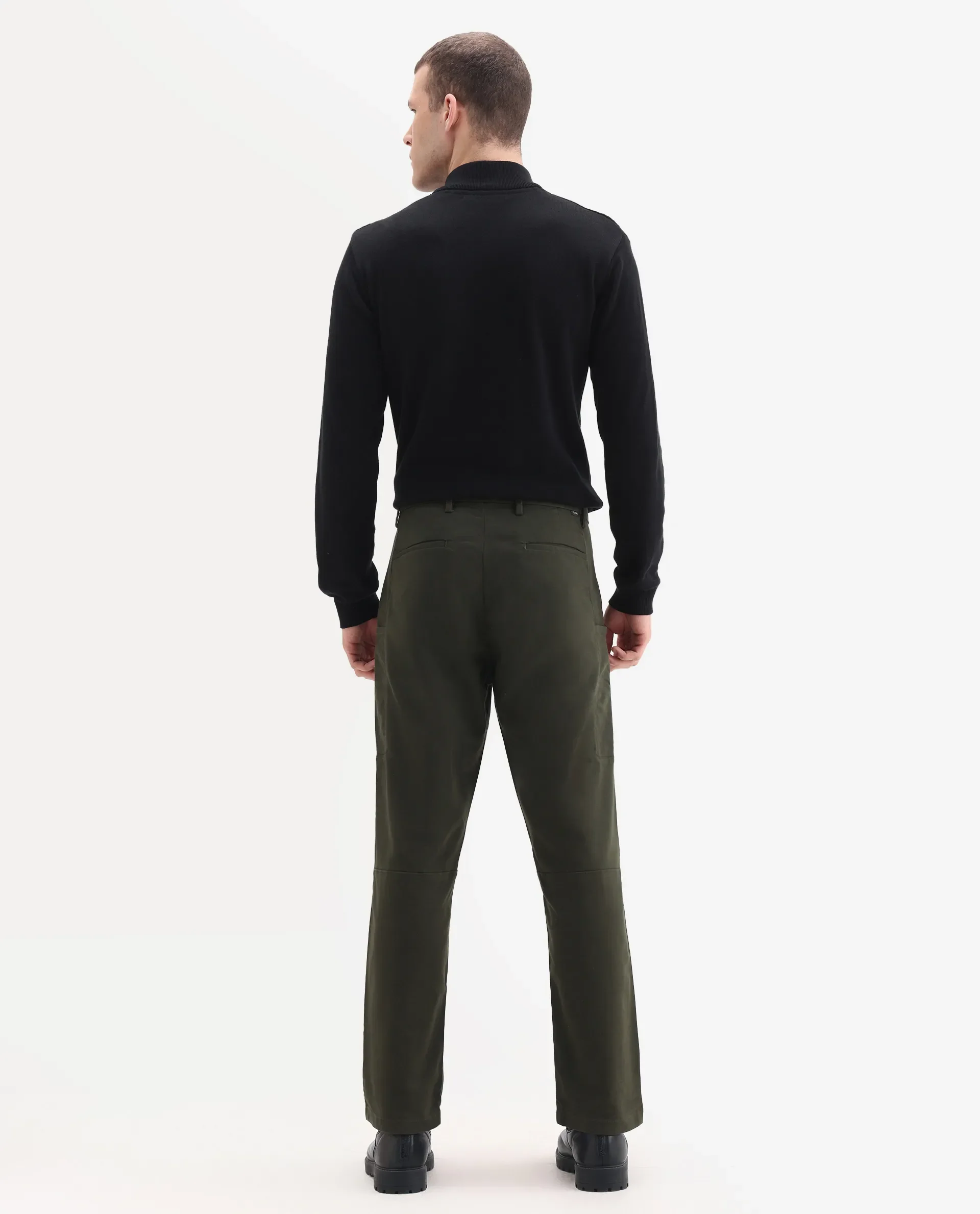 Rare Rabbit Men's Pesto Dark Olive Cotton Blend Plain Regular Fit Trouser - Image 9