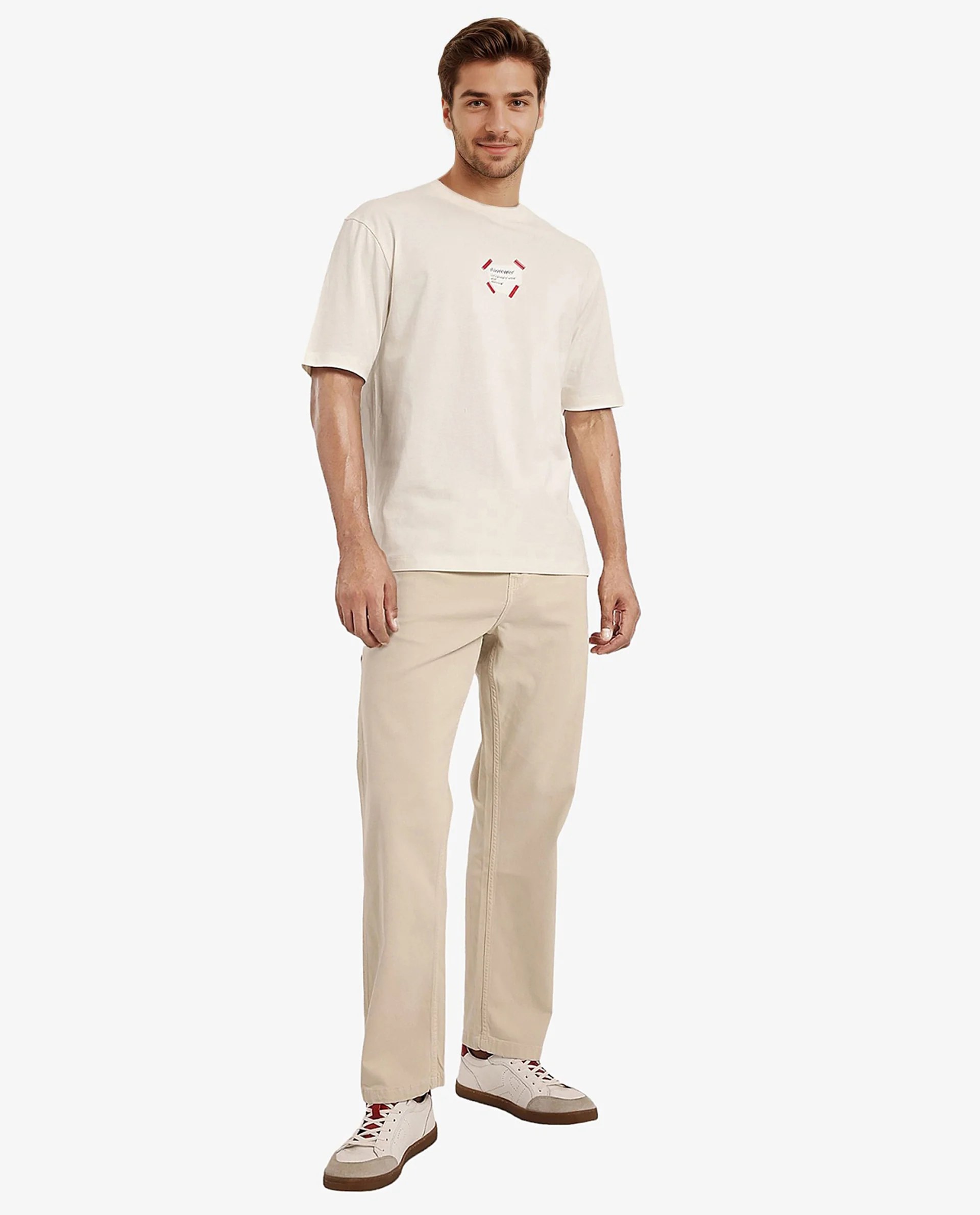 Rare Rabbit Men's Peta Off White Cotton Floral Print Oversized Fit Half Sleeve Crew Neck T-Shirt - Image 3