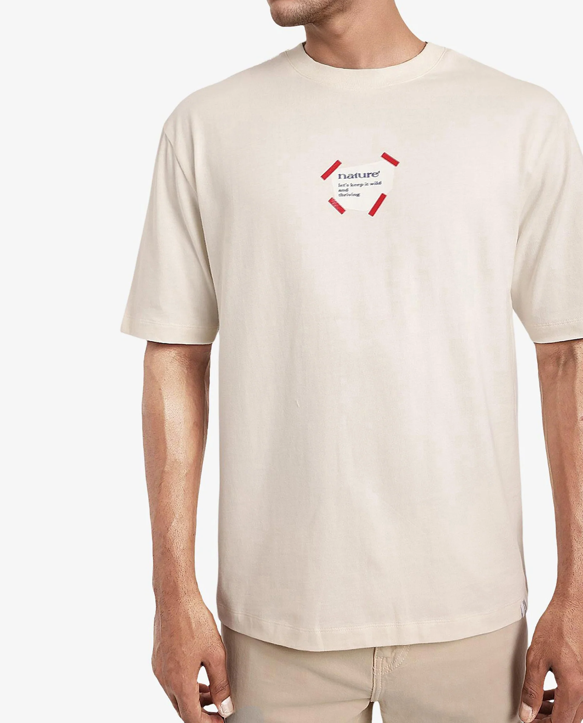 Rare Rabbit Men's Peta Off White Cotton Floral Print Oversized Fit Half Sleeve Crew Neck T-Shirt - Image 4